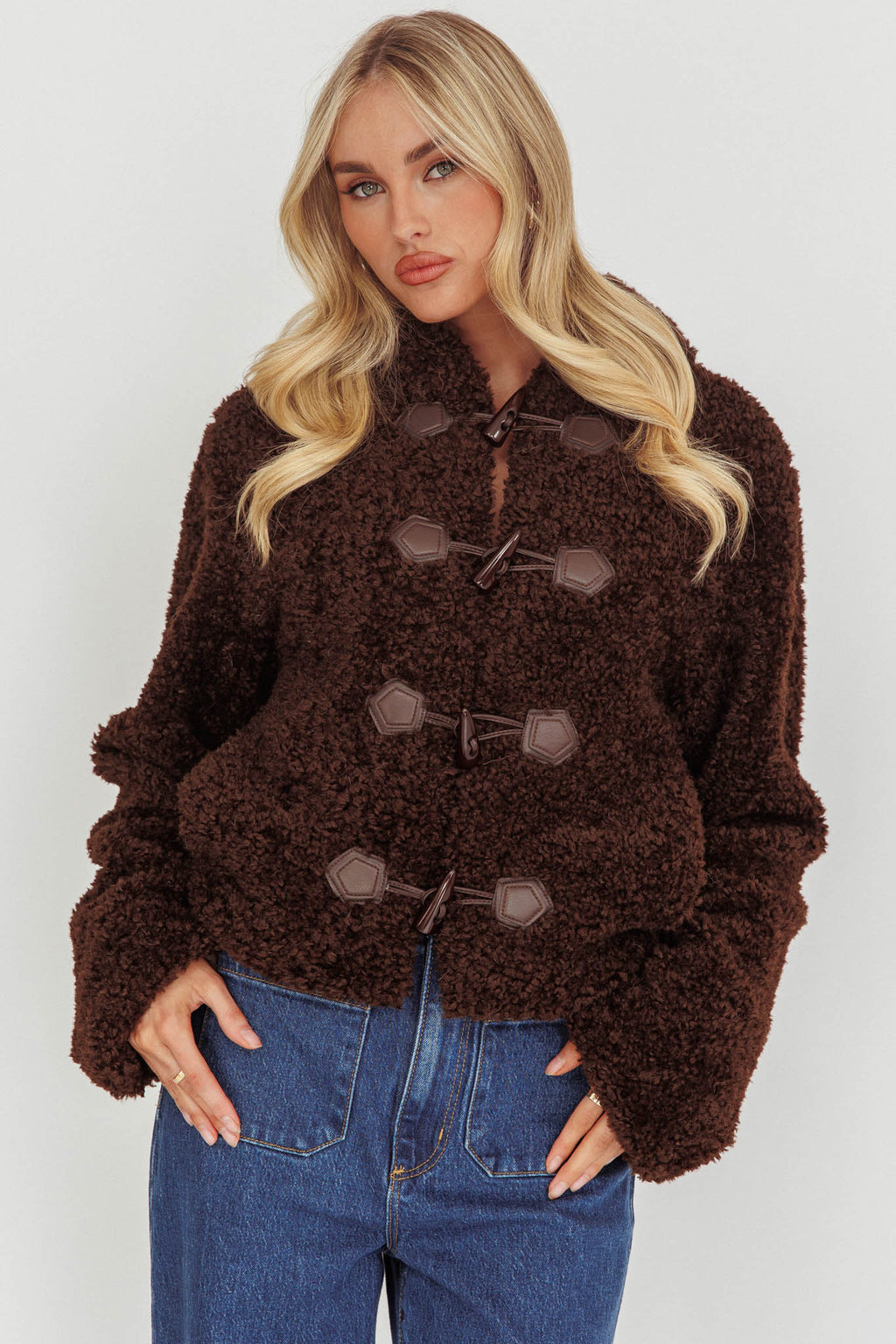 Elaris Hooded Toggle Jacket Brown by Selfie Leslie Australia