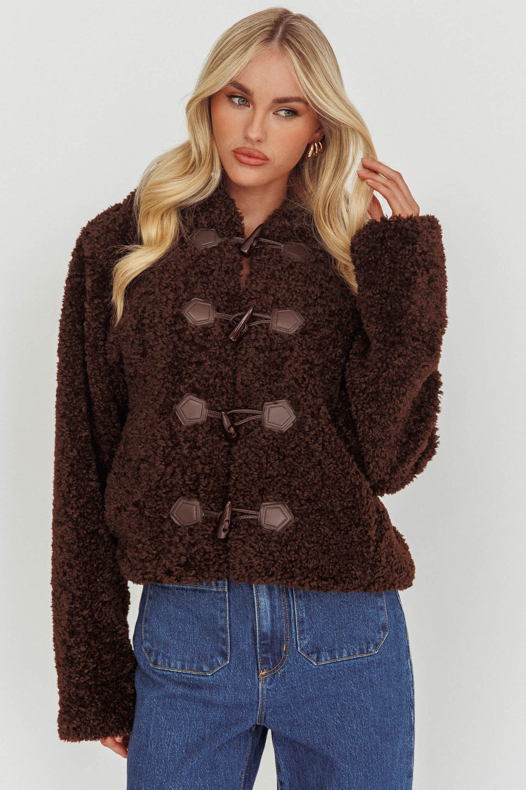 Elaris Hooded Toggle Jacket Brown by Selfie Leslie Australia
