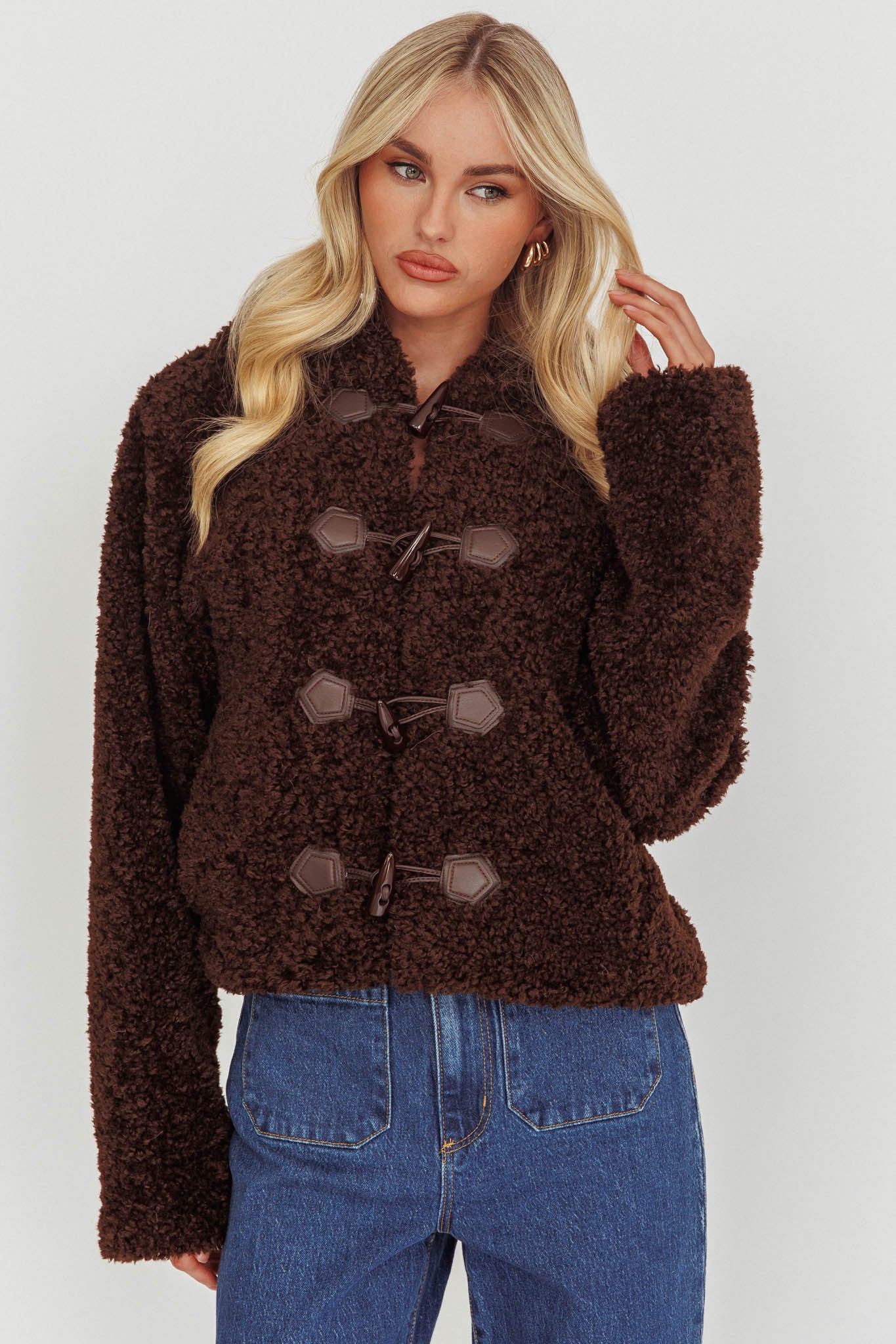 Elaris Hooded Toggle Jacket Brown by Selfie Leslie Australia