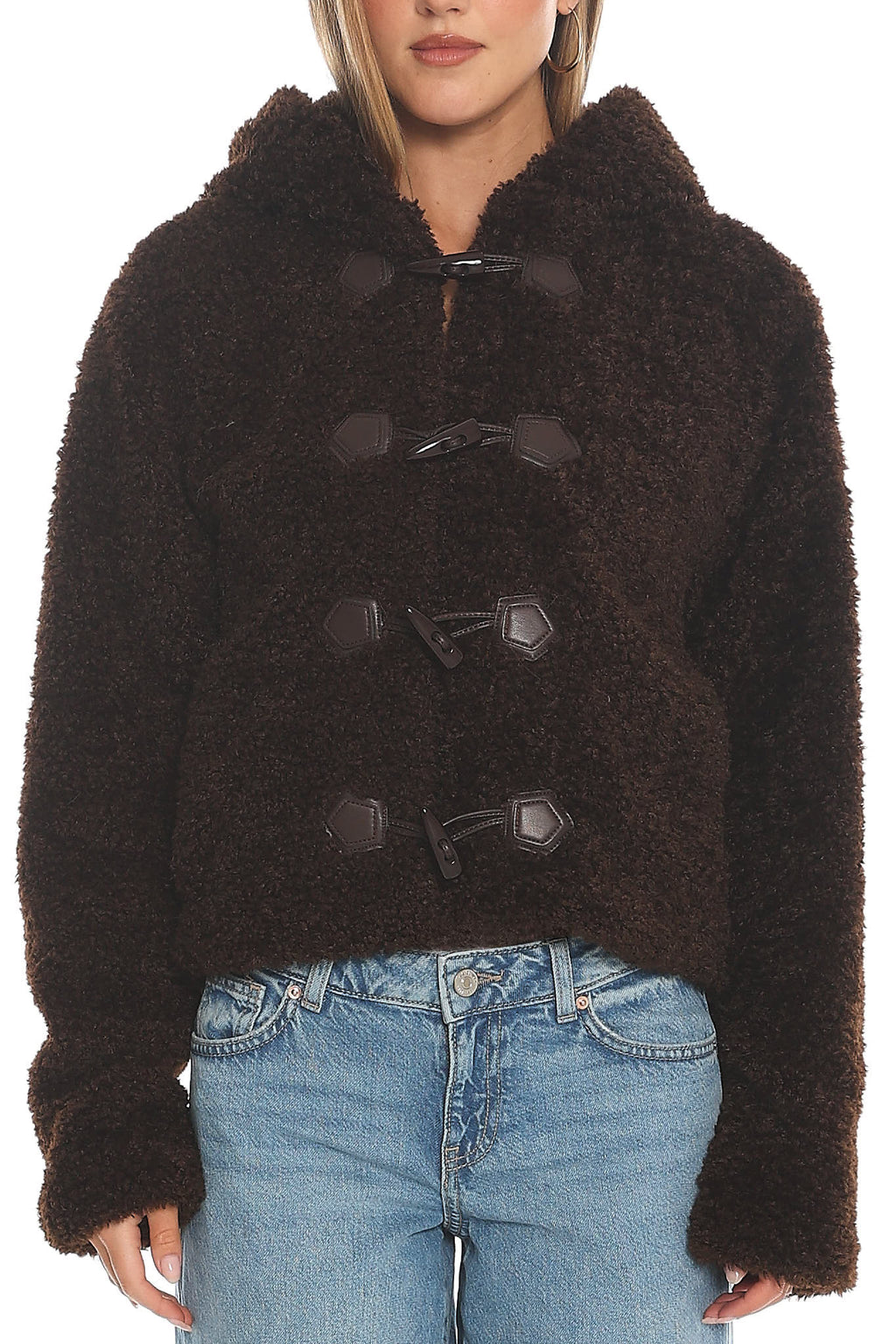 Elaris Hooded Toggle Jacket Brown by Selfie Leslie Australia