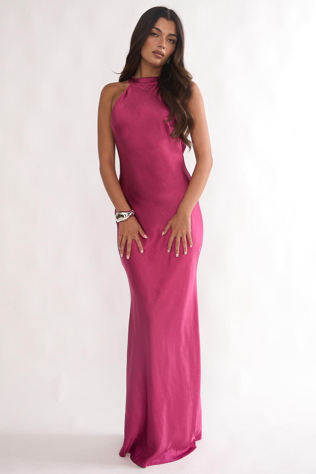 Saphirra Open Cowl Back Maxi Dress Berry by Selfie Leslie Australia