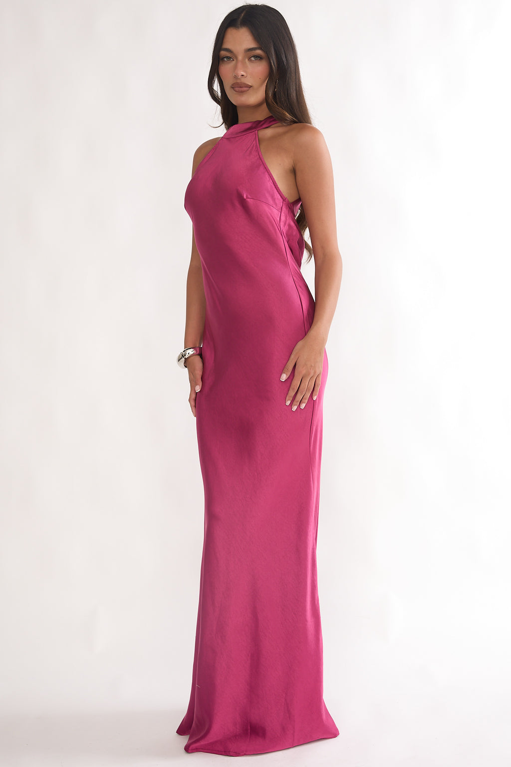Saphirra Open Cowl Back Maxi Dress Berry by Selfie Leslie Australia