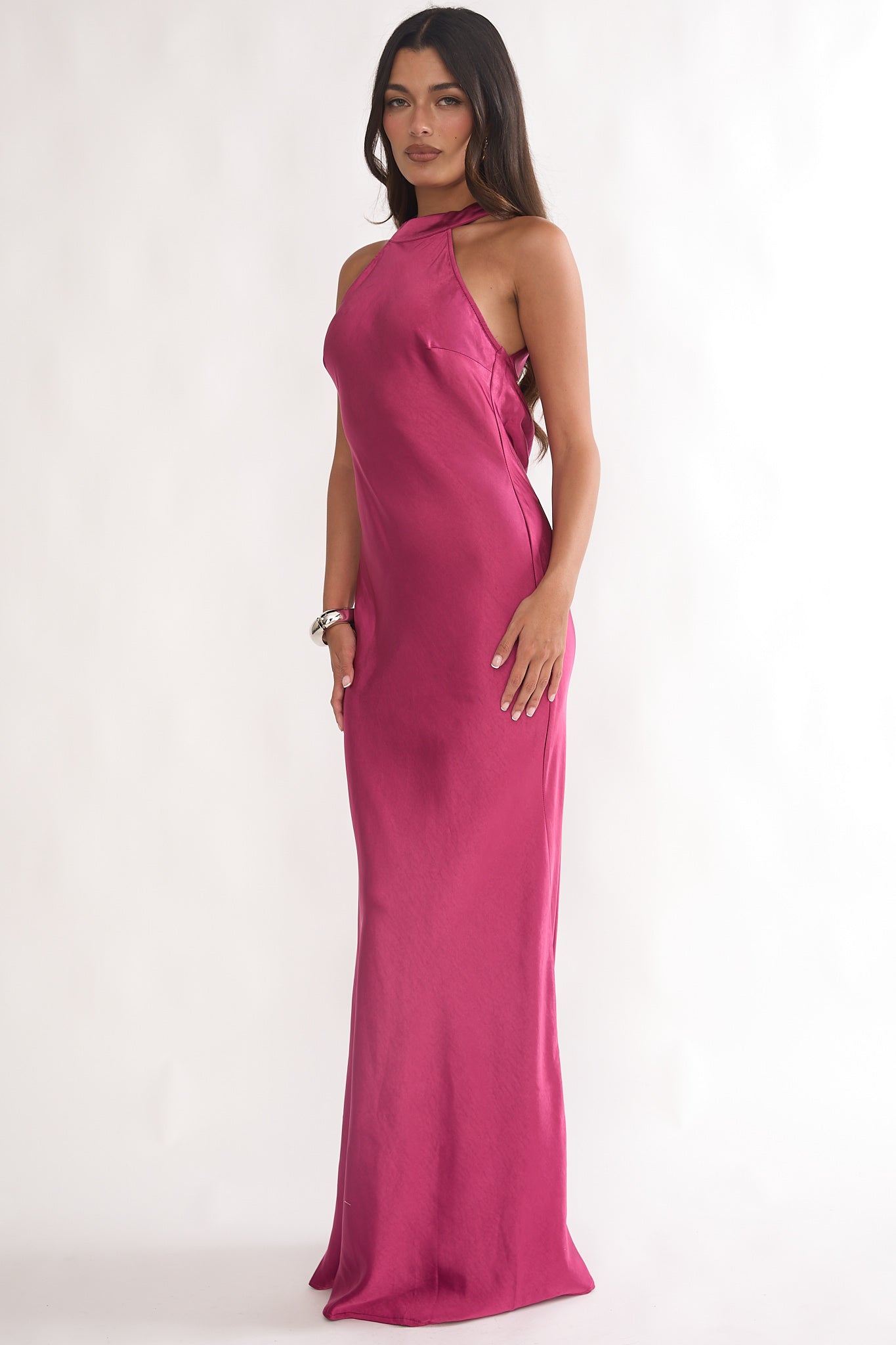 Saphirra Open Cowl Back Maxi Dress Berry by Selfie Leslie Australia