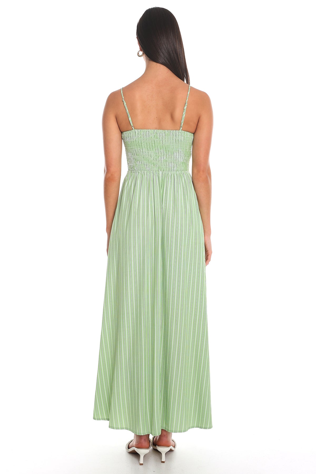 Saturday Sun Stripe Button-Front Maxi Dress Green