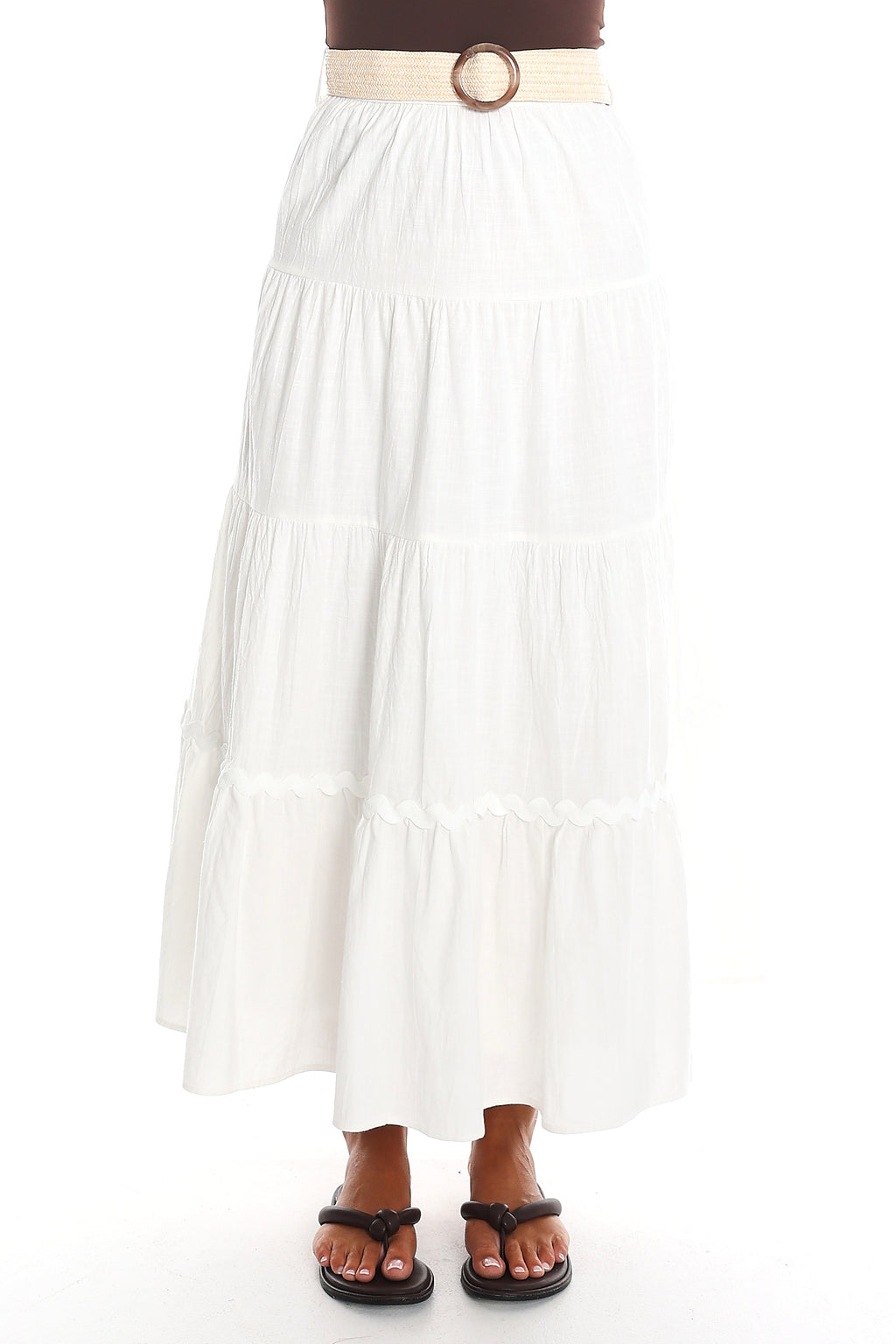 Meadow Grove Tiered Maxi Skirt White