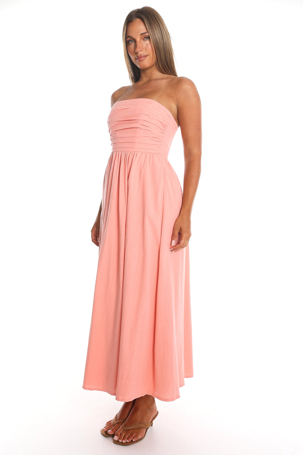 Sunset Bound Strapless Maxi Dress Coral