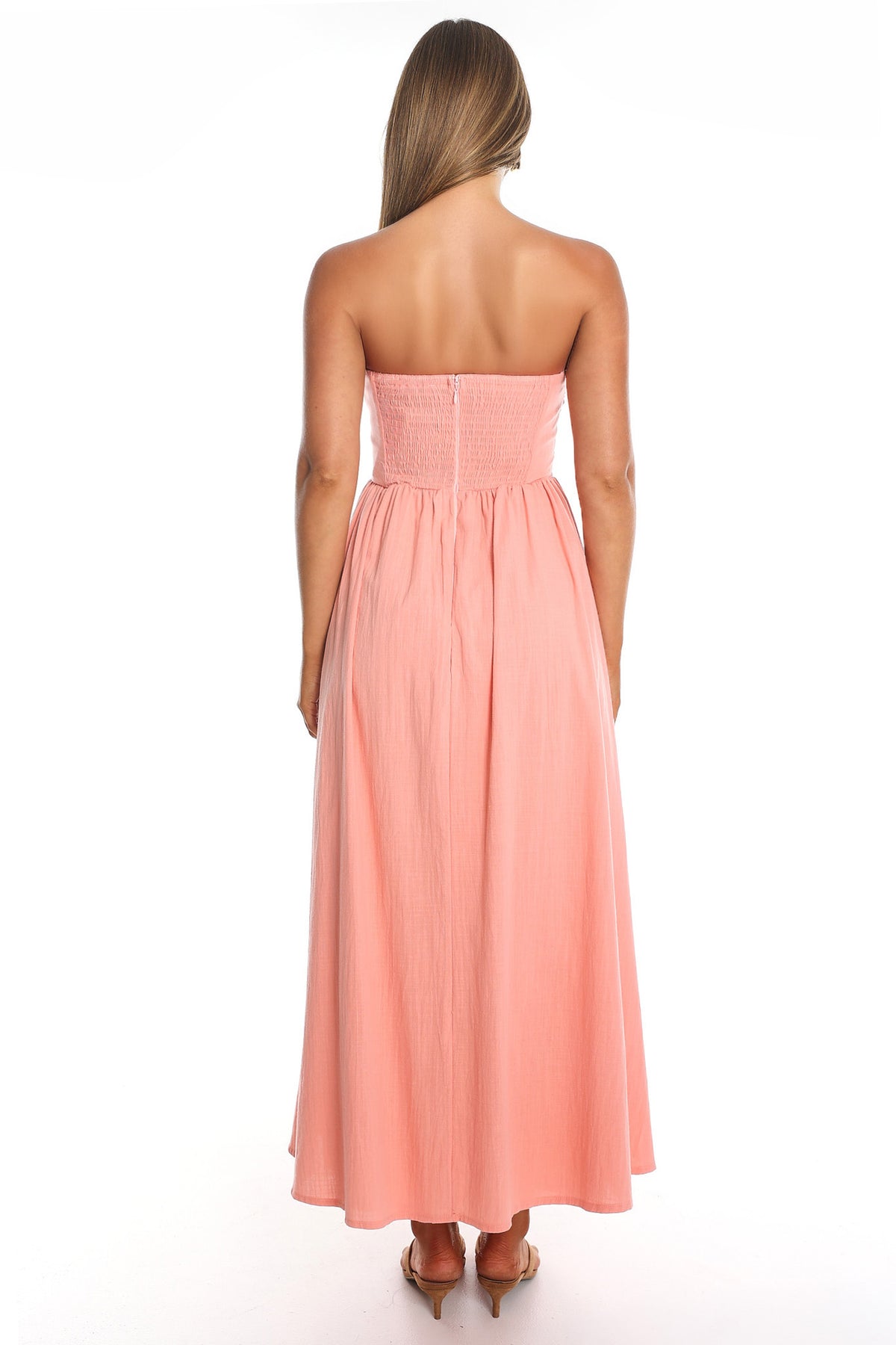 Sunset Bound Strapless Maxi Dress Coral