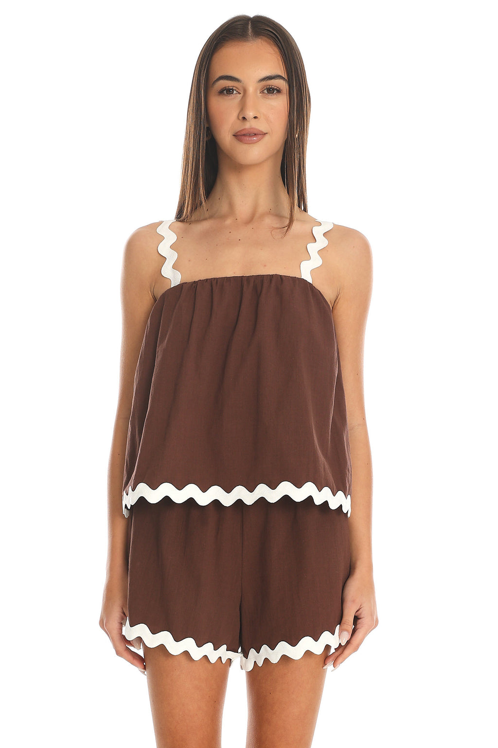 Cocoa Dream Scalloped Cami Top Chocolate
