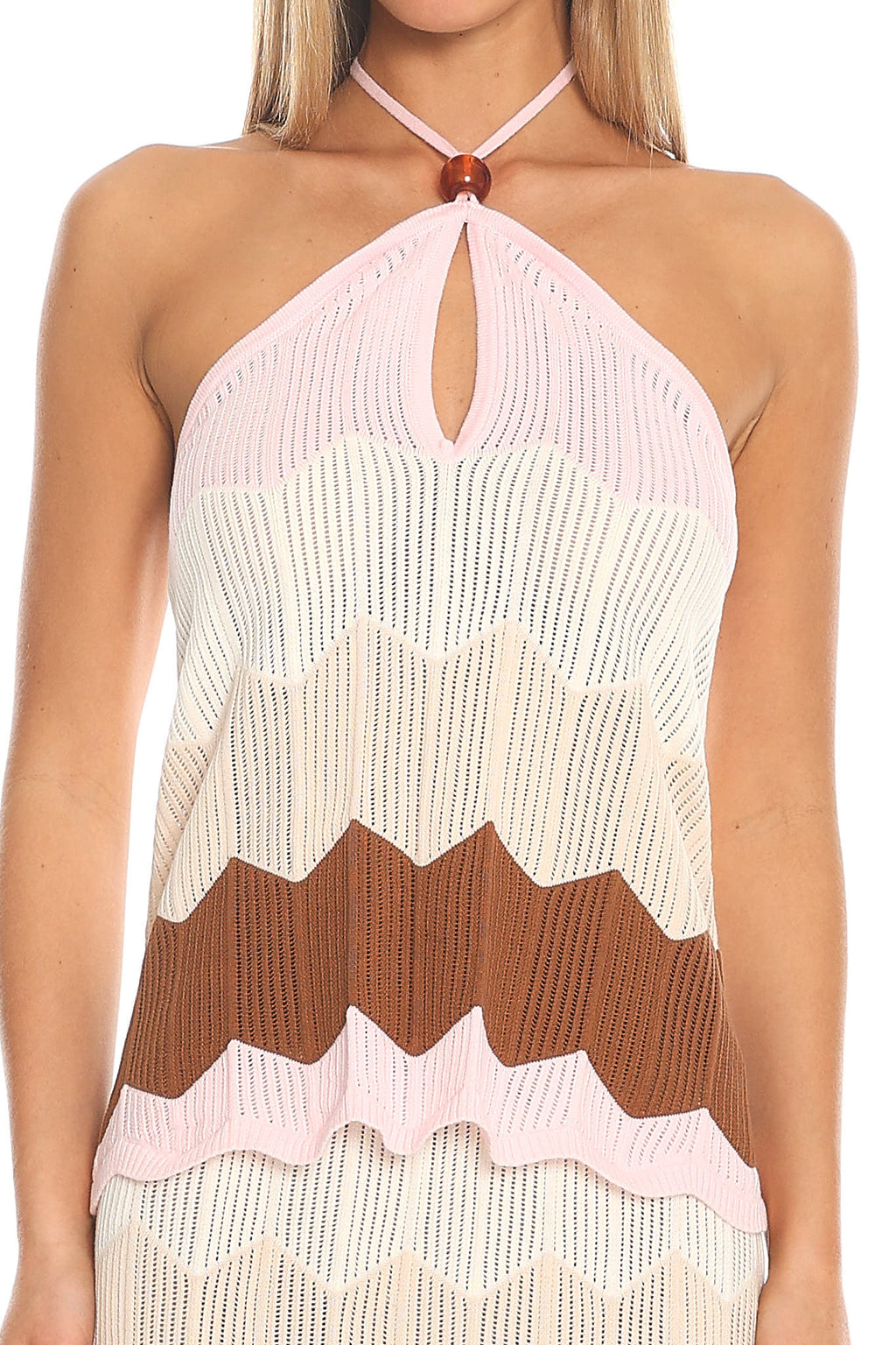 Melt Into You Chevron Knit Halter Top Cream