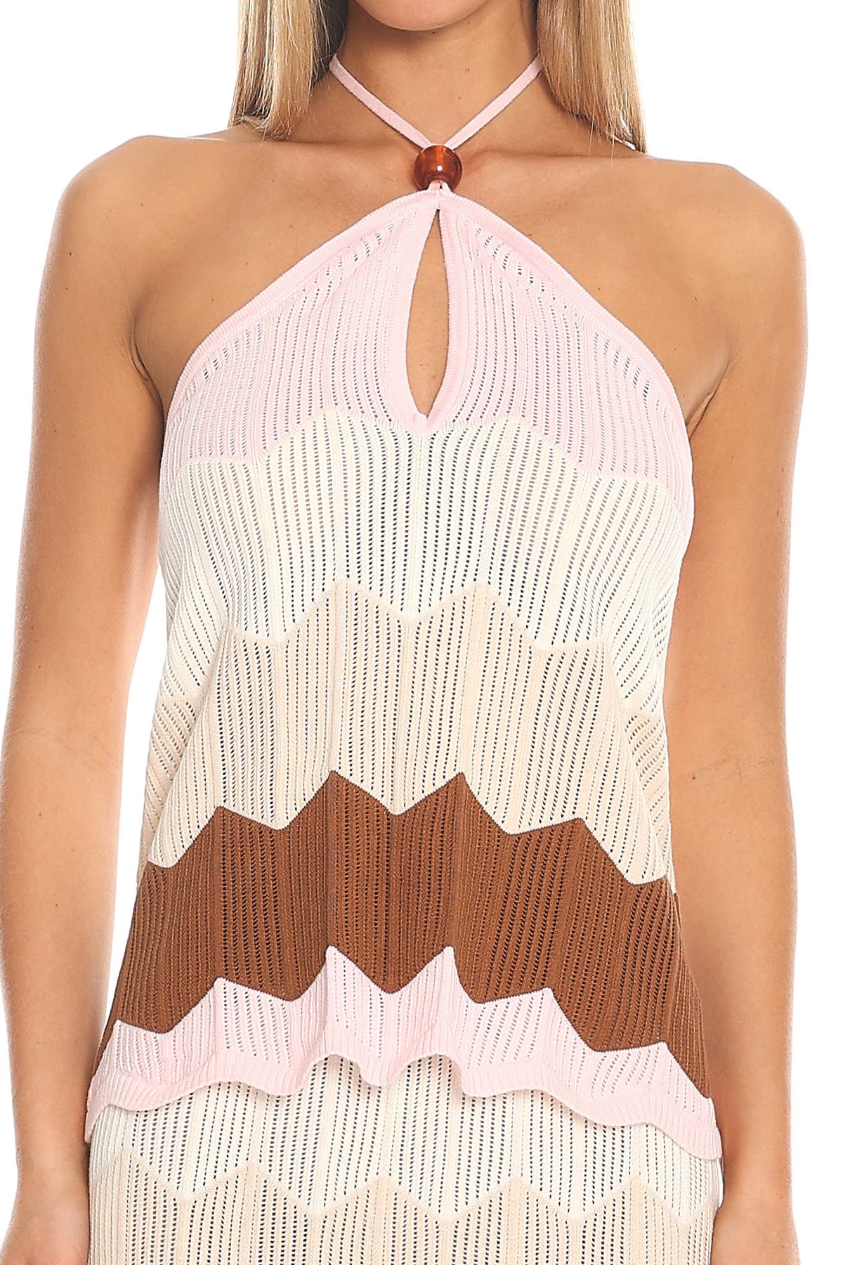 Melt Into You Chevron Knit Halter Top Cream