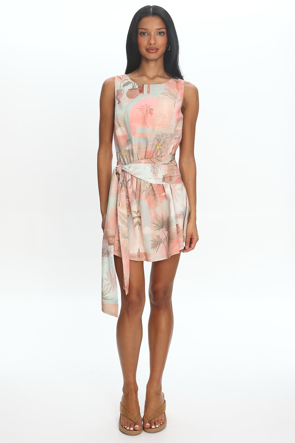 Summerlind Waist Sash Mini Dress Print Coral