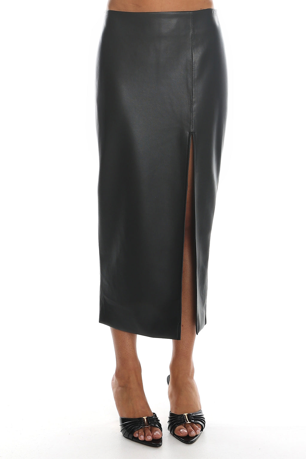 Sybil Faux Leather Midi Skirt Black by Selfie Leslie Australia