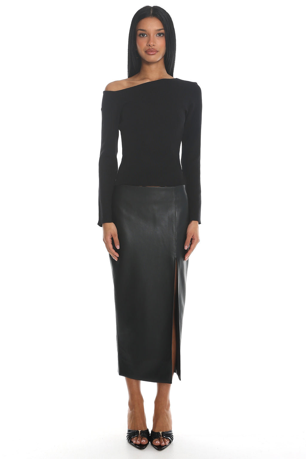 Sybil Faux Leather Midi Skirt Black by Selfie Leslie Australia