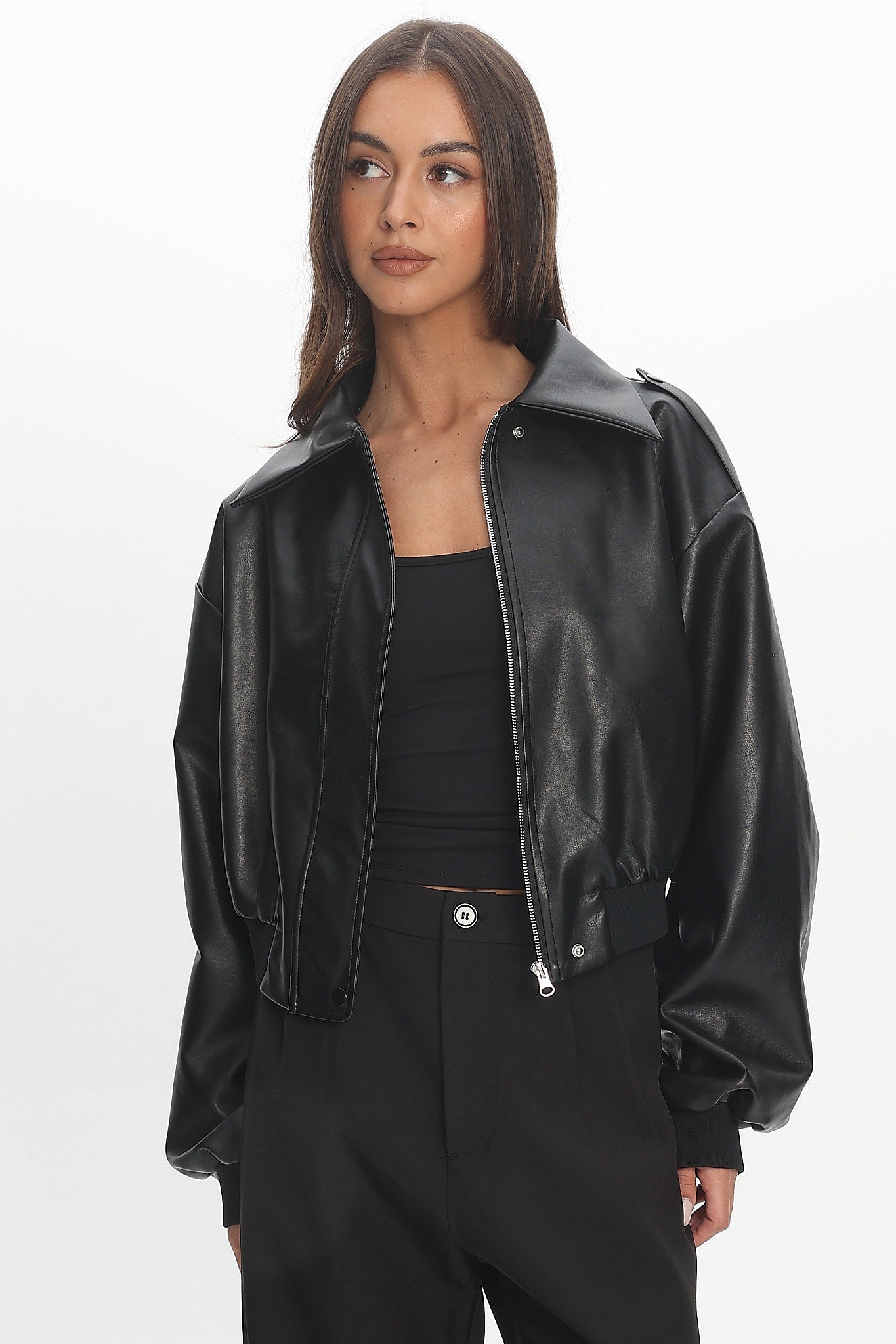 Charley Faux Leather Bomber Jacket Black by Selfie Leslie Australia