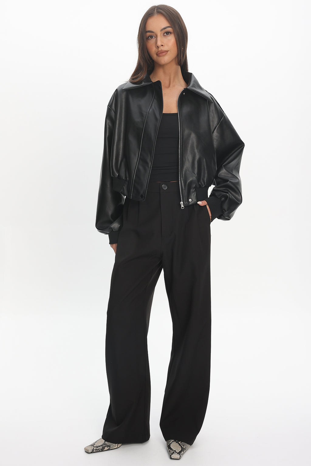 Charley Faux Leather Bomber Jacket Black by Selfie Leslie Australia