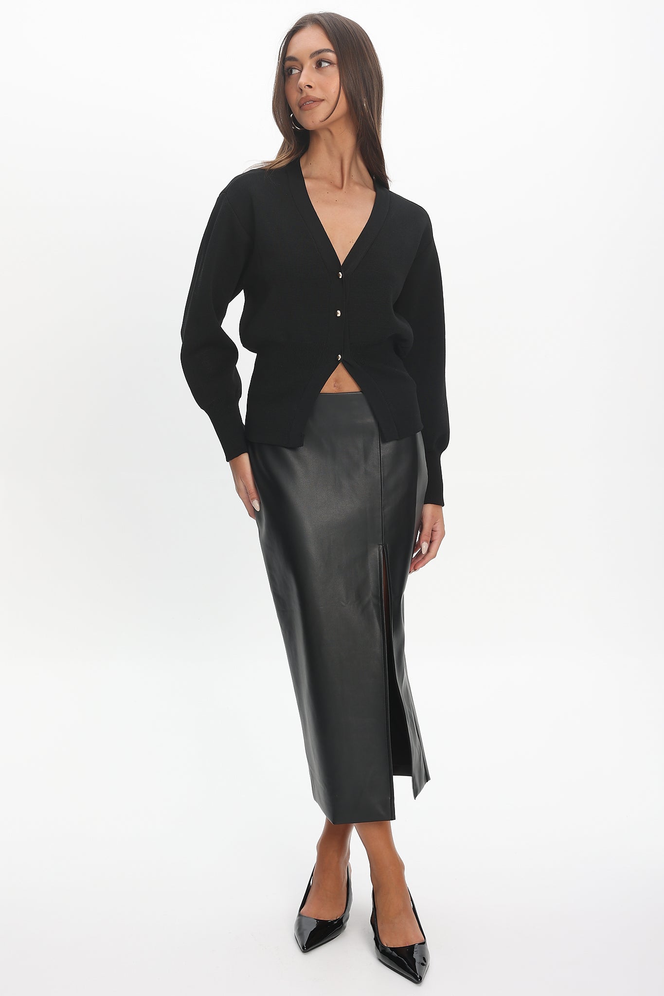 Sybil Faux Leather Midi Skirt Black by Selfie Leslie Australia