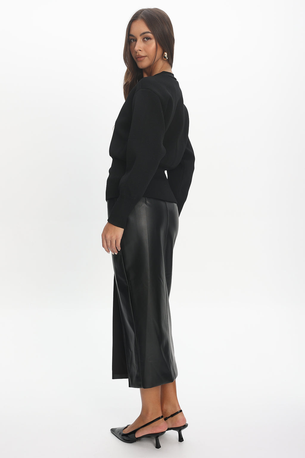 Sybil Faux Leather Midi Skirt Black by Selfie Leslie Australia