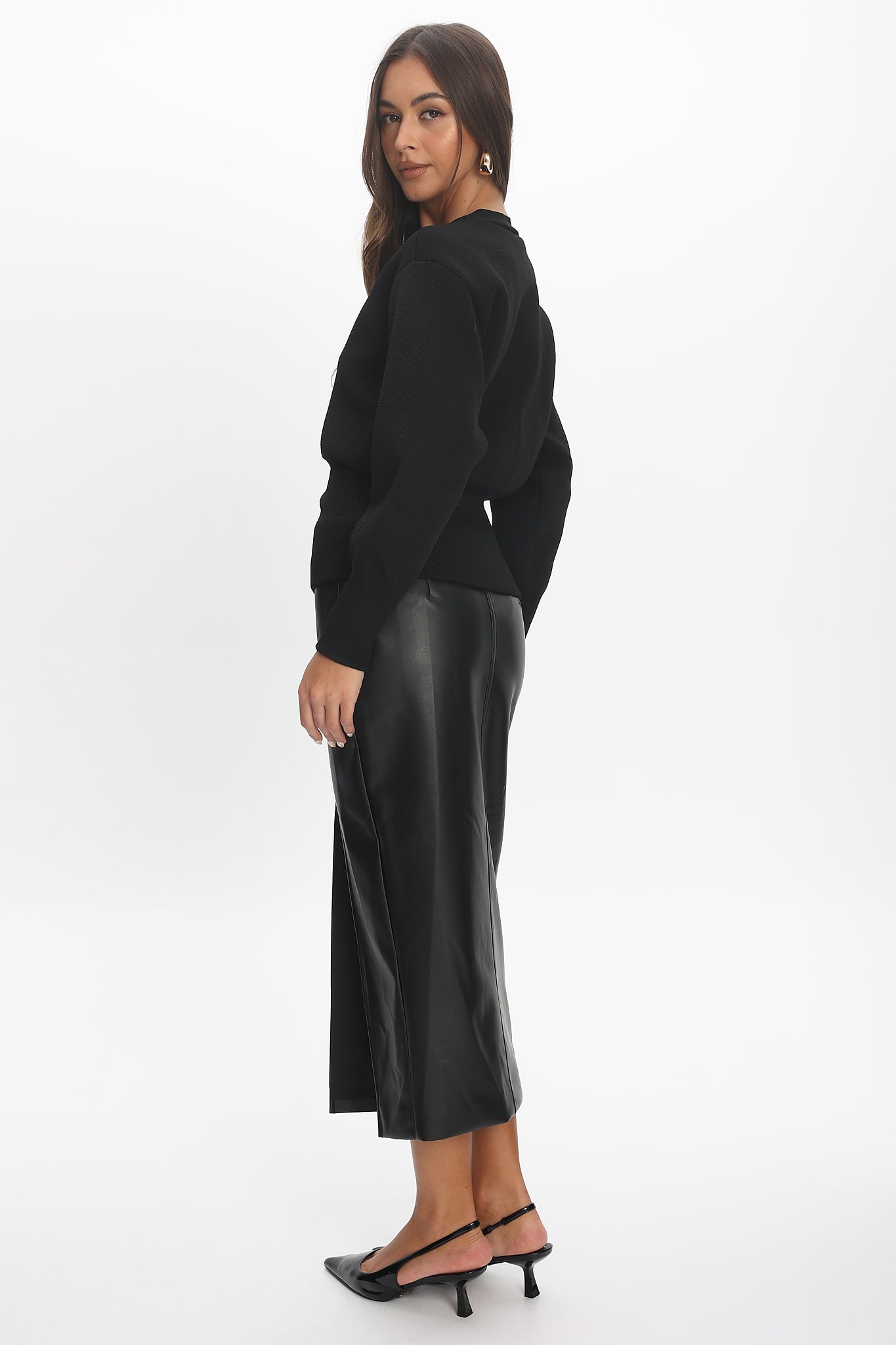 Sybil Faux Leather Midi Skirt Black by Selfie Leslie Australia