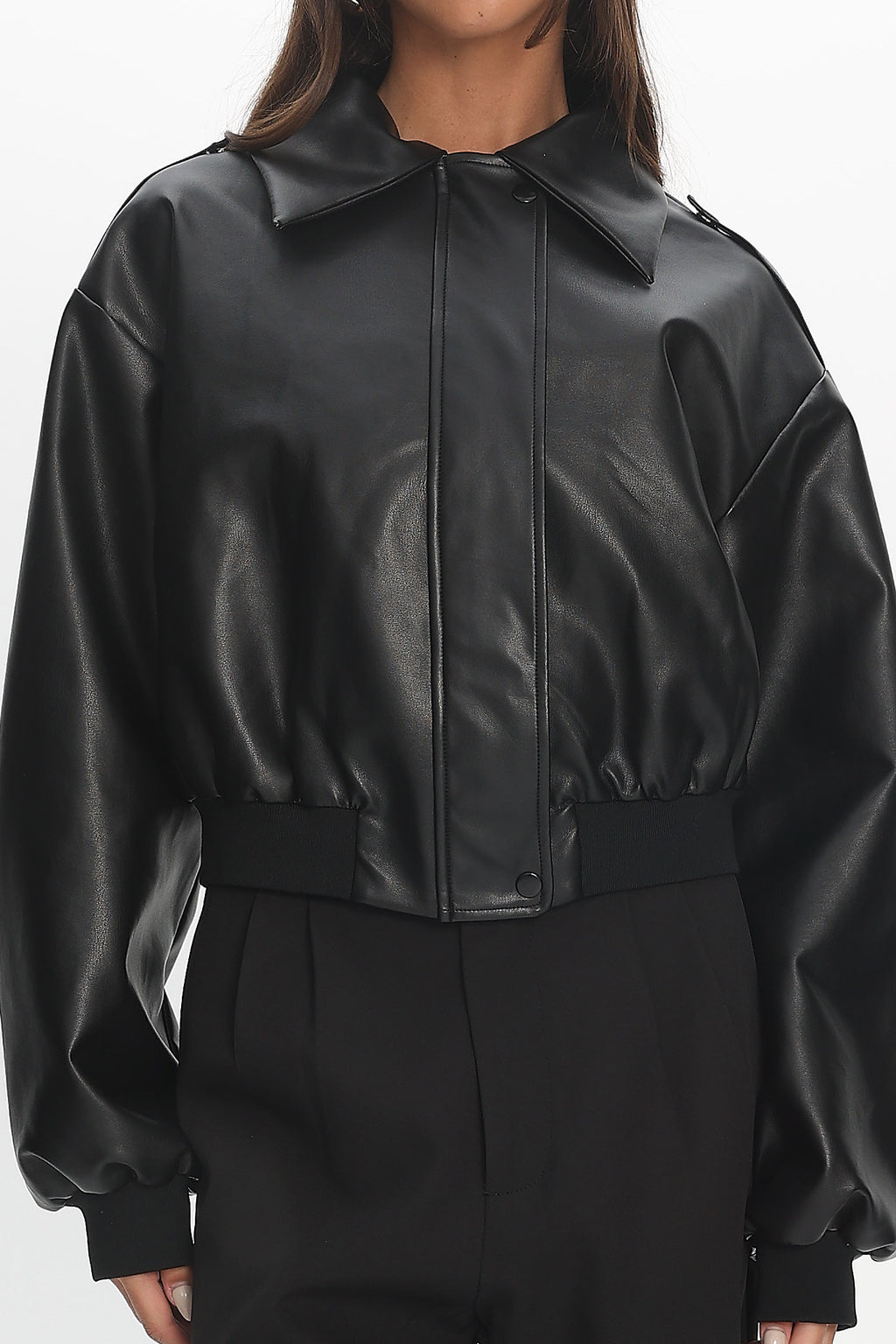 Charley Faux Leather Bomber Jacket Black by Selfie Leslie Australia