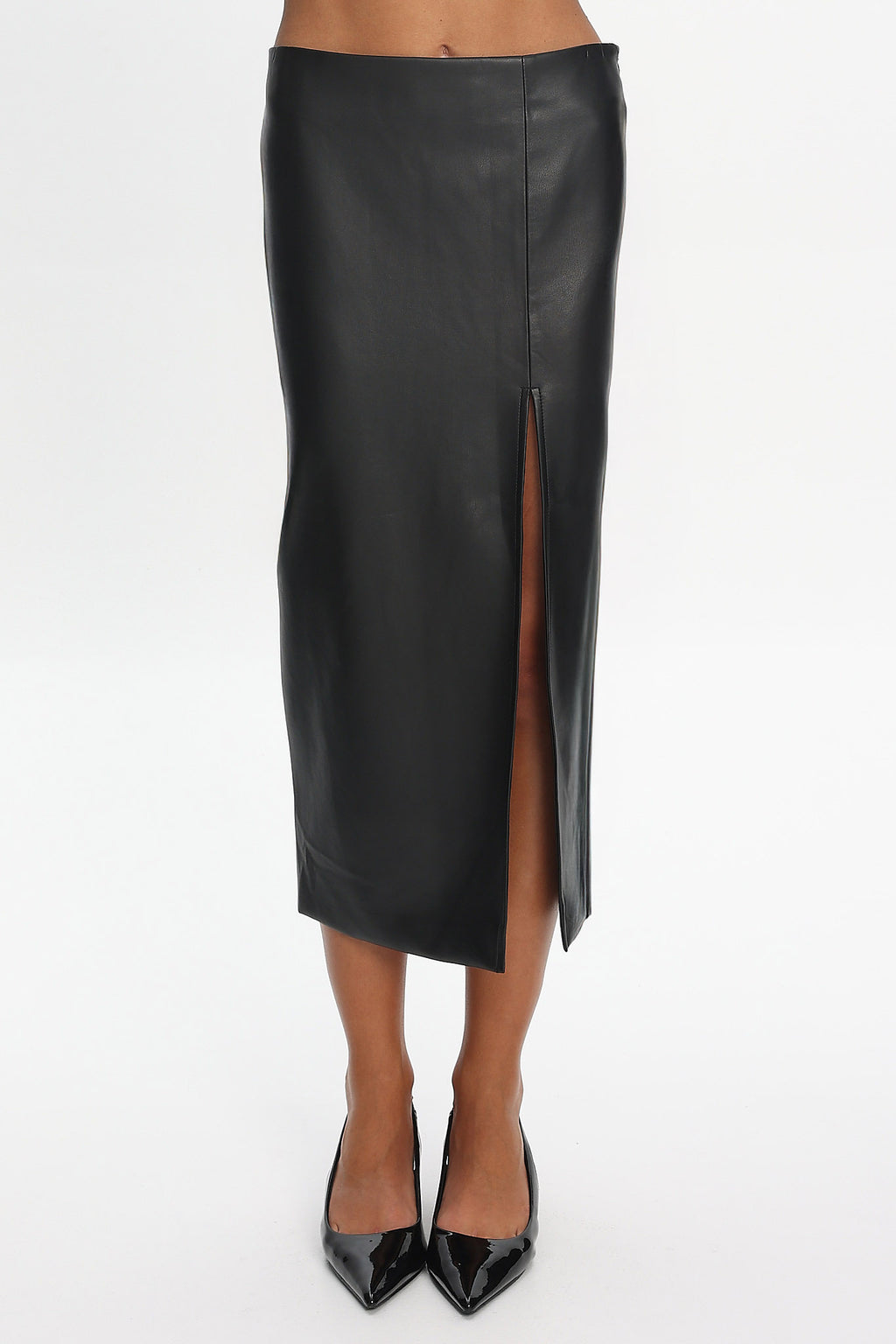 Sybil Faux Leather Midi Skirt Black by Selfie Leslie Australia