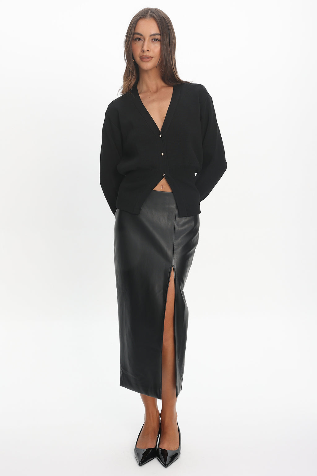 Sybil Faux Leather Midi Skirt Black by Selfie Leslie Australia