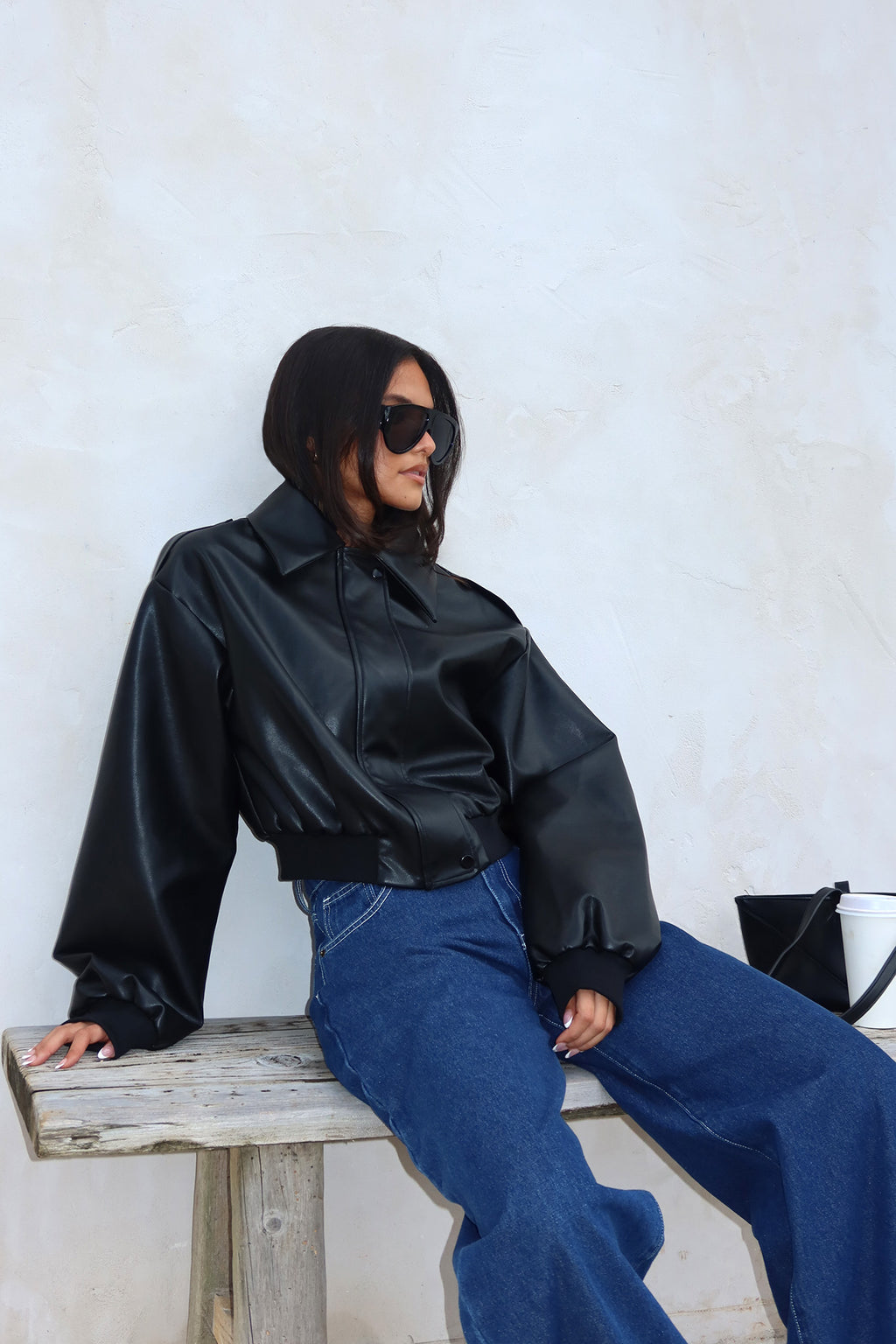 Charley Faux Leather Bomber Jacket Black by Selfie Leslie Australia