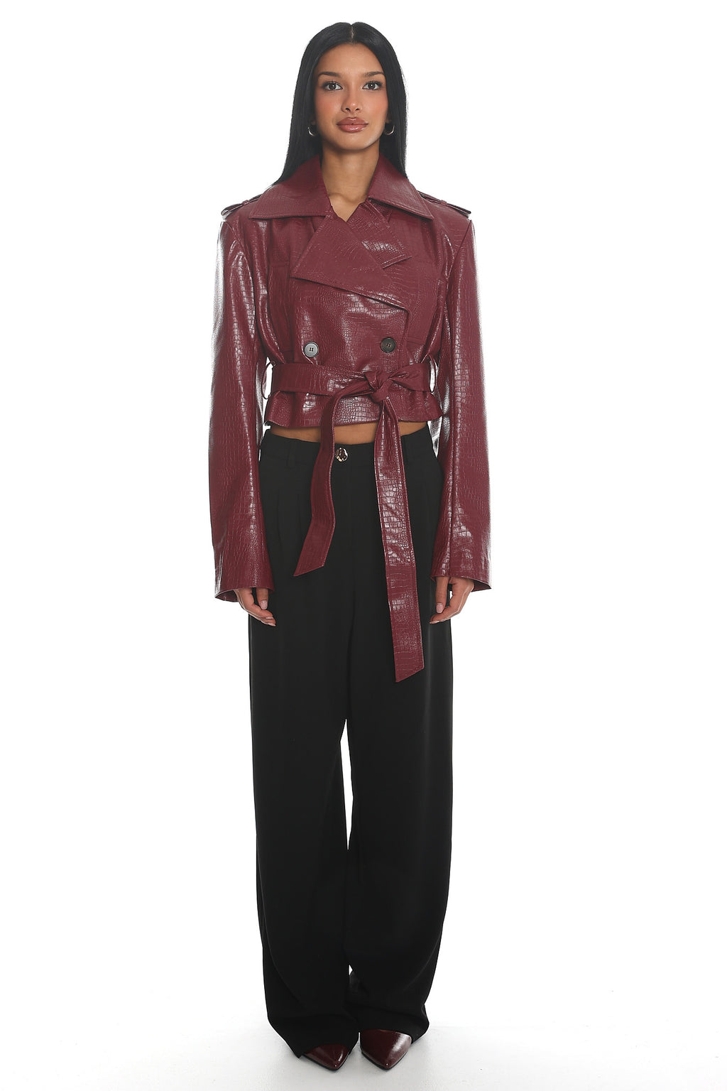 Nial Faux Leather Crop Jacket Burgundy by Selfie Leslie Australia
