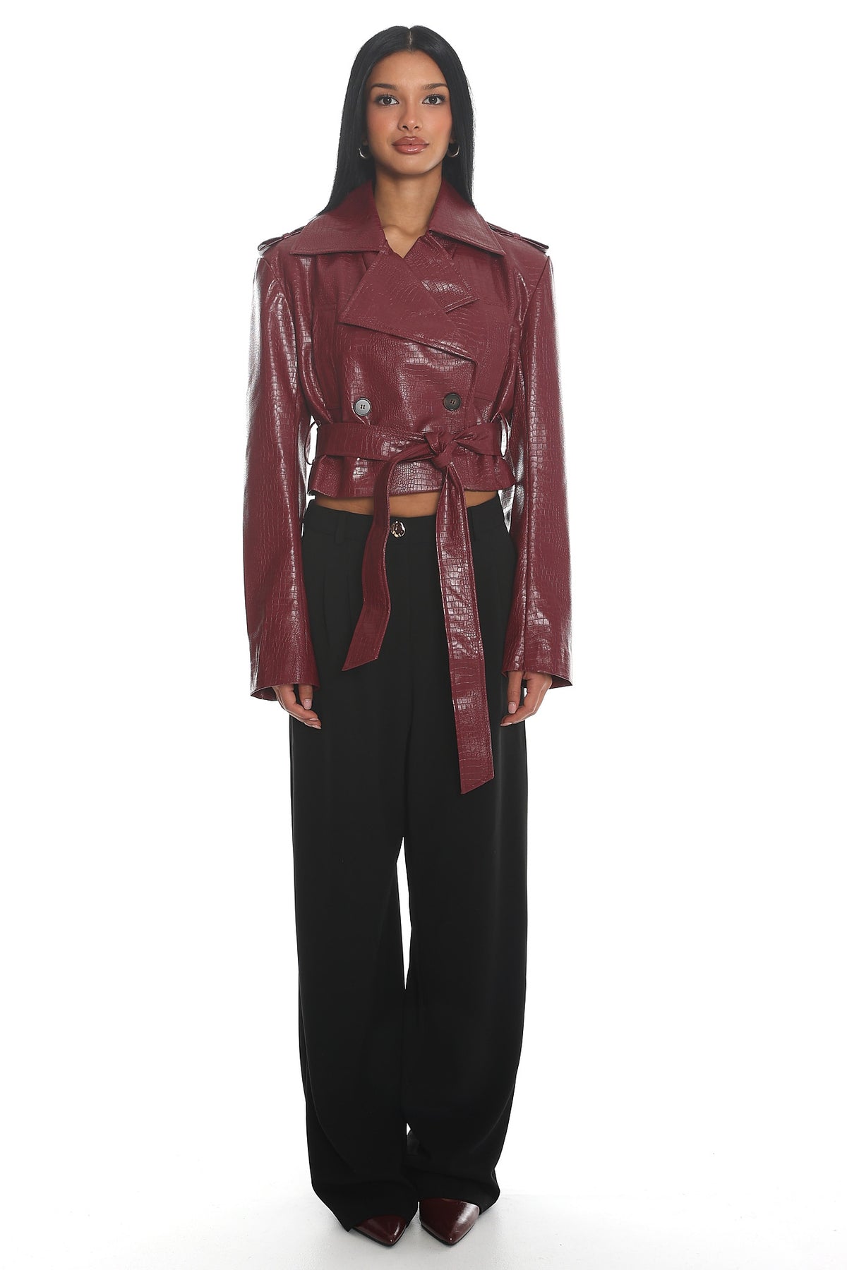 Nial Faux Leather Crop Jacket Burgundy by Selfie Leslie Australia