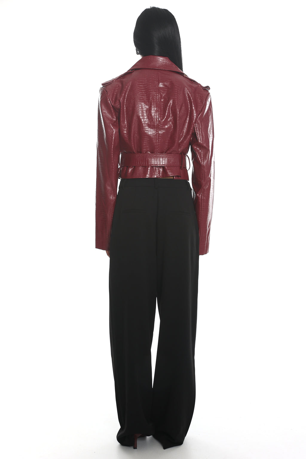 Nial Faux Leather Crop Jacket Burgundy by Selfie Leslie Australia