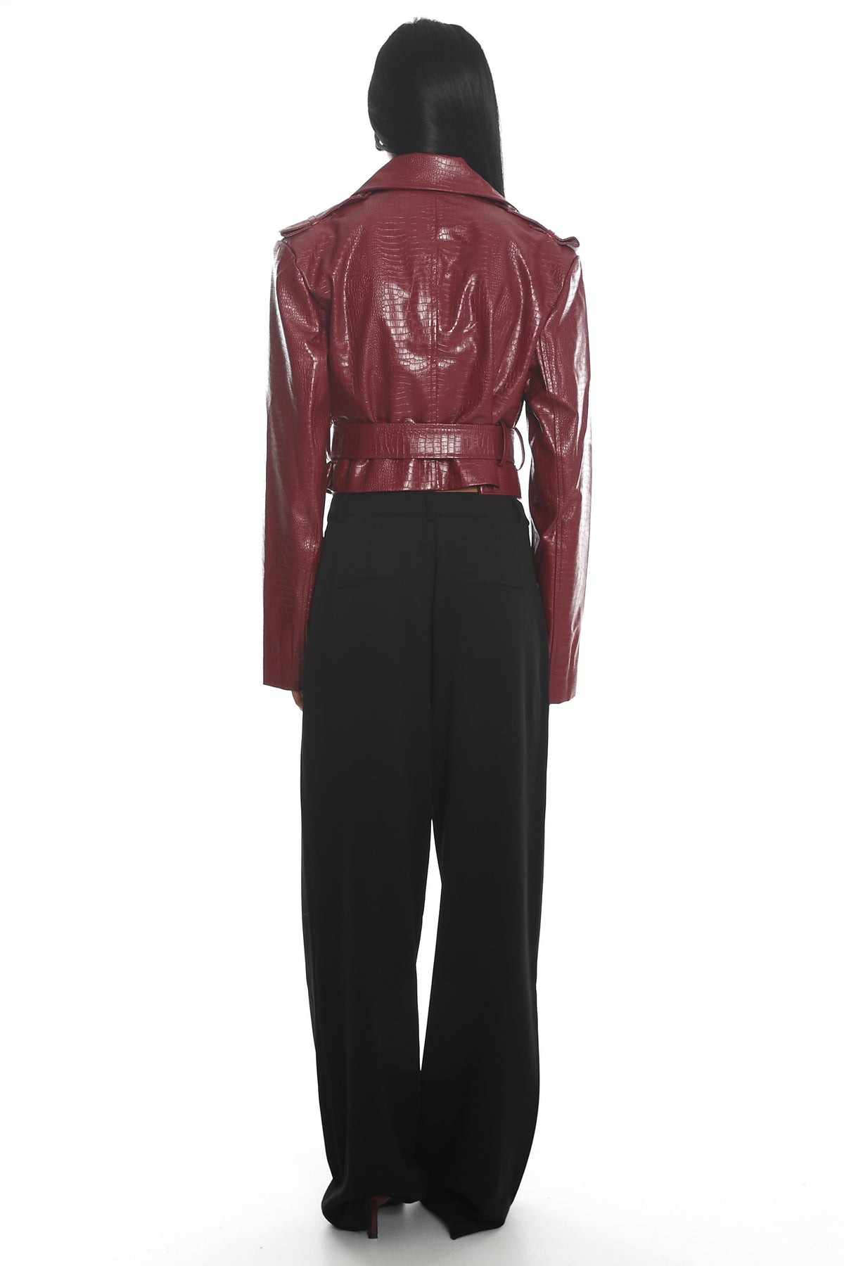 Nial Faux Leather Crop Jacket Burgundy by Selfie Leslie Australia