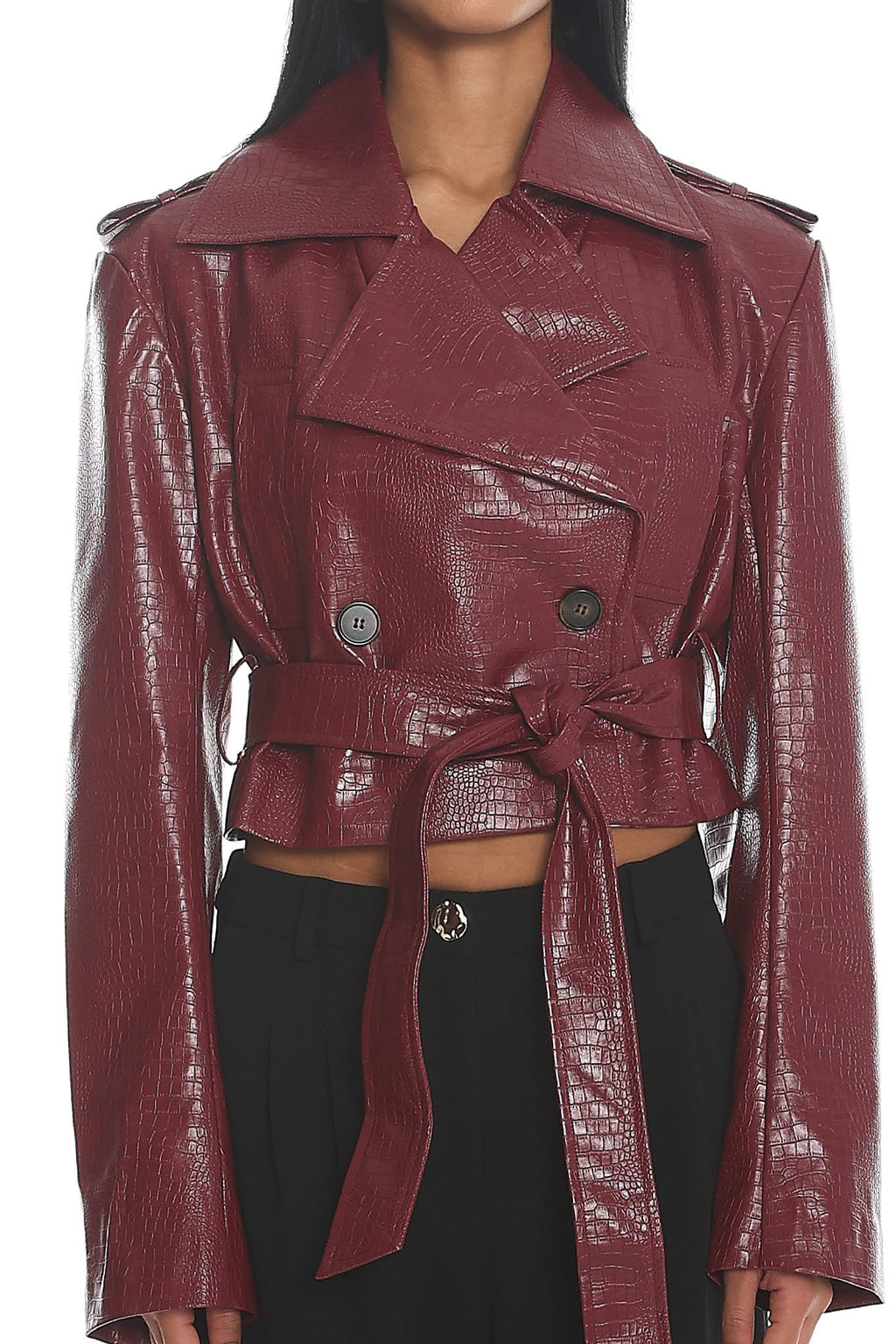 Nial Faux Leather Crop Jacket Burgundy by Selfie Leslie Australia