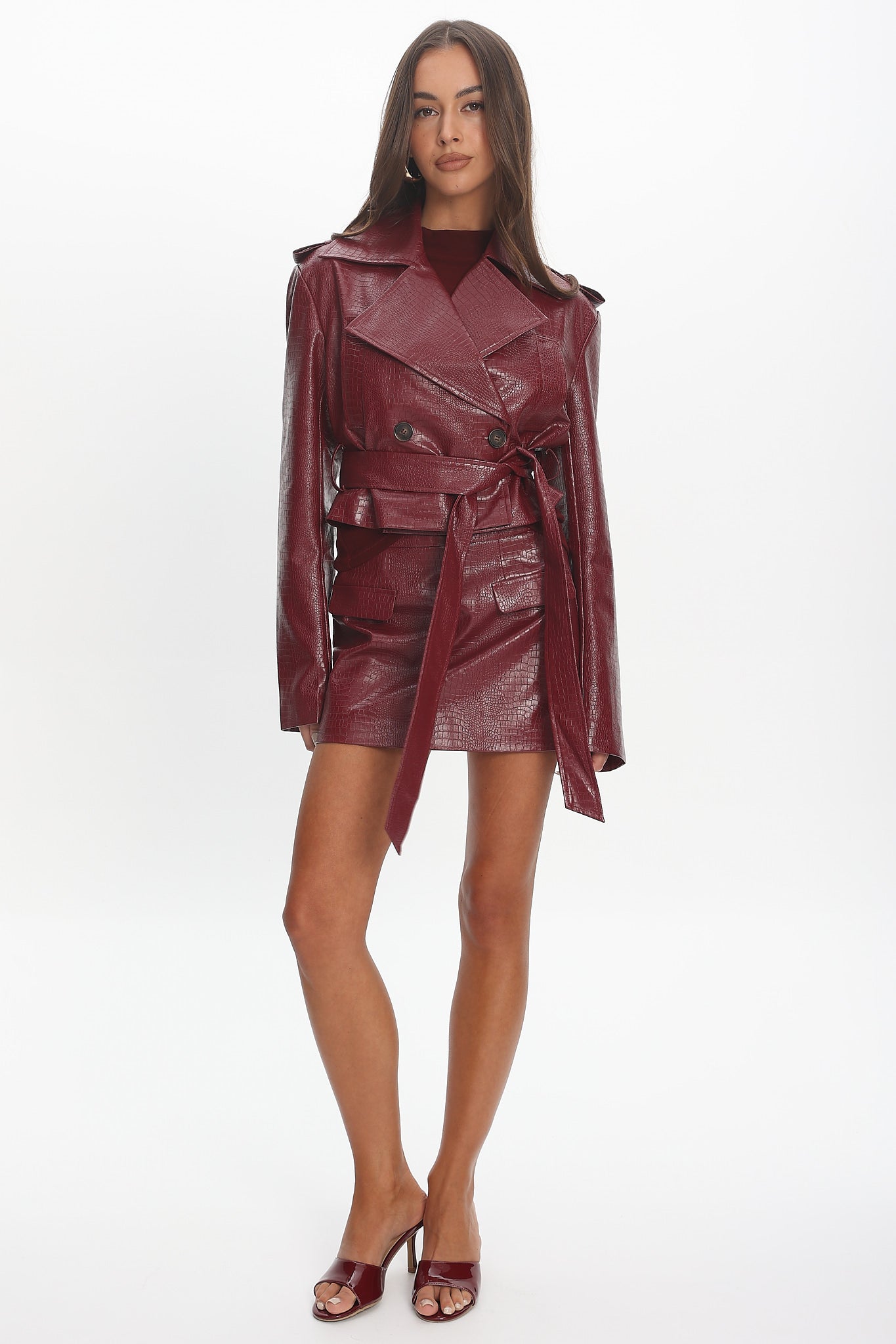 Nial Faux Leather Crop Jacket Burgundy by Selfie Leslie Australia