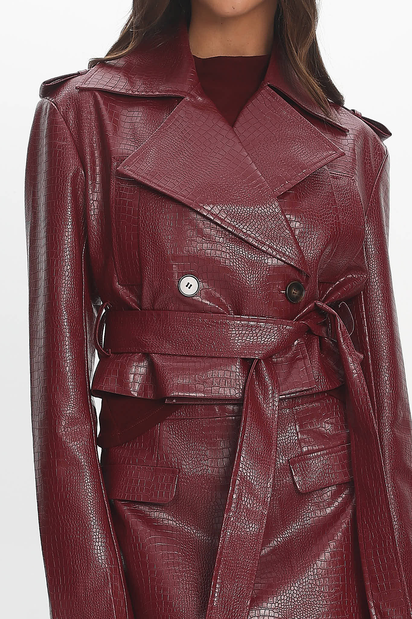 Nial Faux Leather Crop Jacket Burgundy by Selfie Leslie Australia