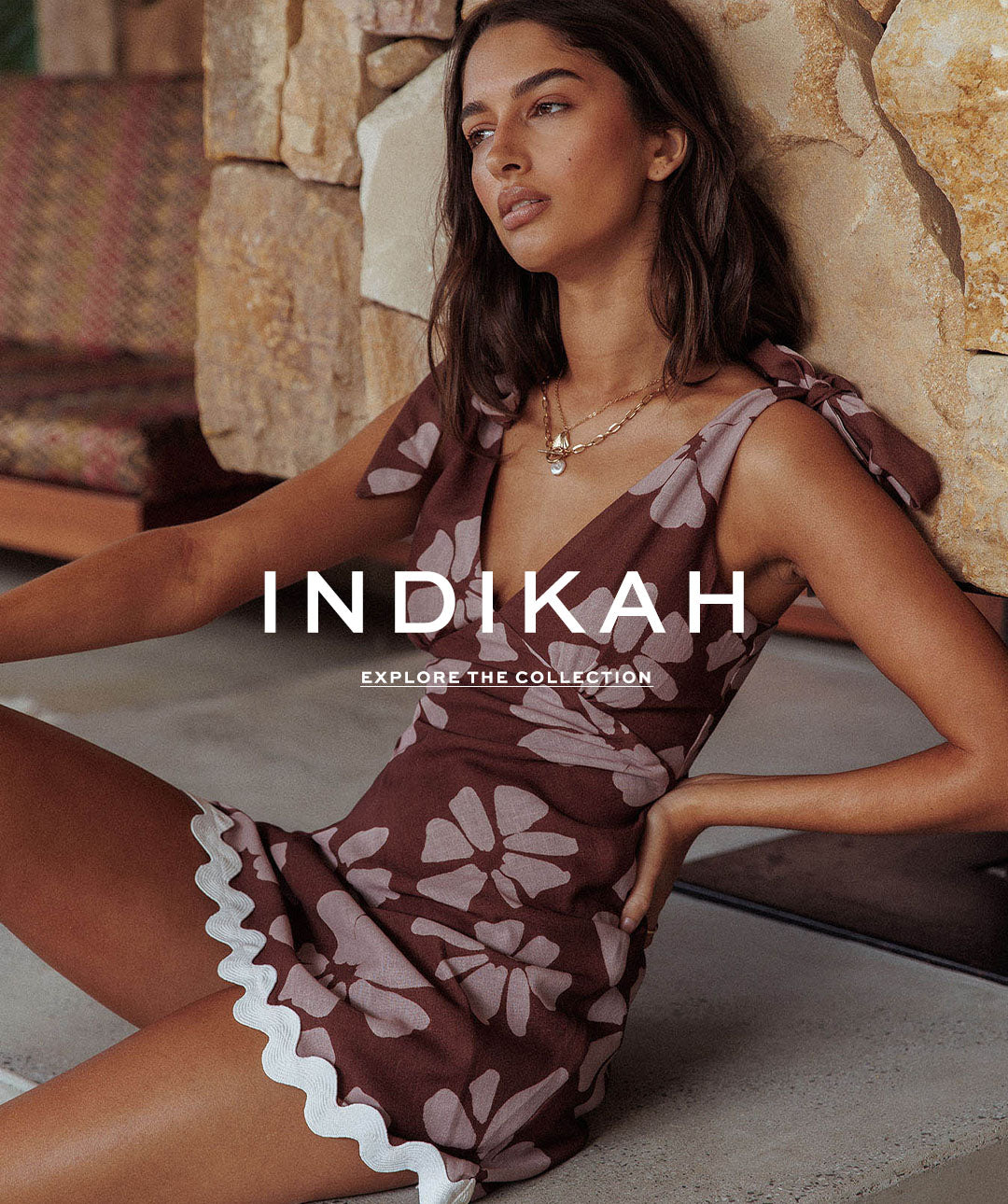 Indikah model in floral mini dress