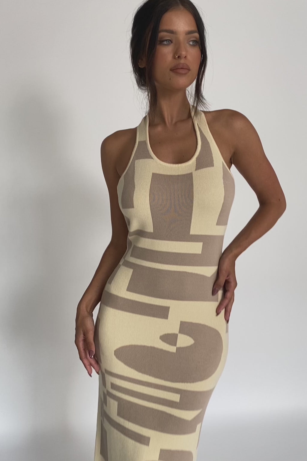 Desert Daze Halterneck Knit Dress Beige