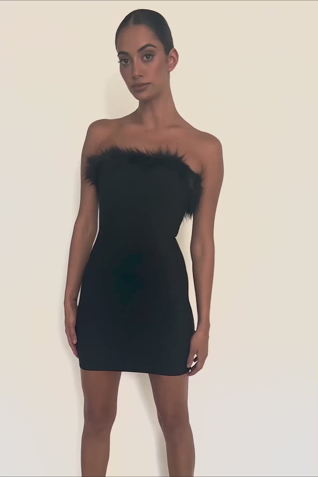 Cherri Fur Trim Mini Dress Electric Black