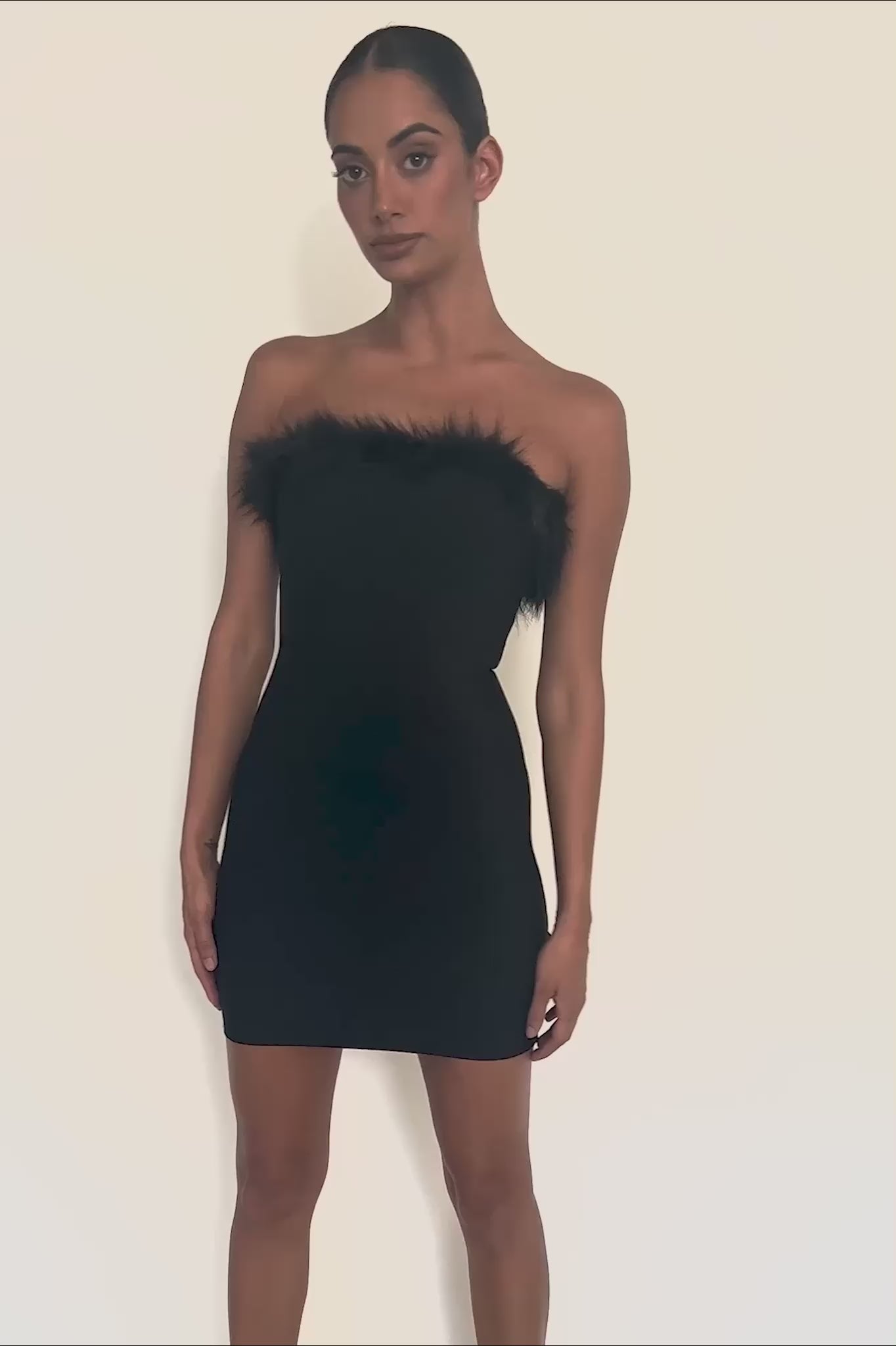 Cherri Fur Trim Mini Dress Electric Black