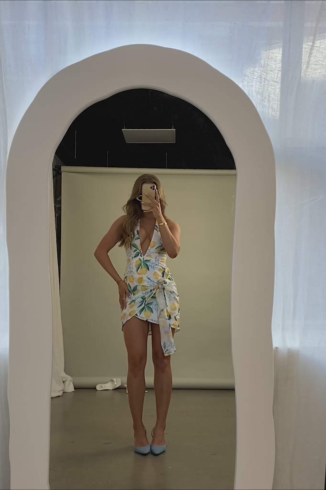 Euro Trip Halter Wrap Mini Dress Lemon