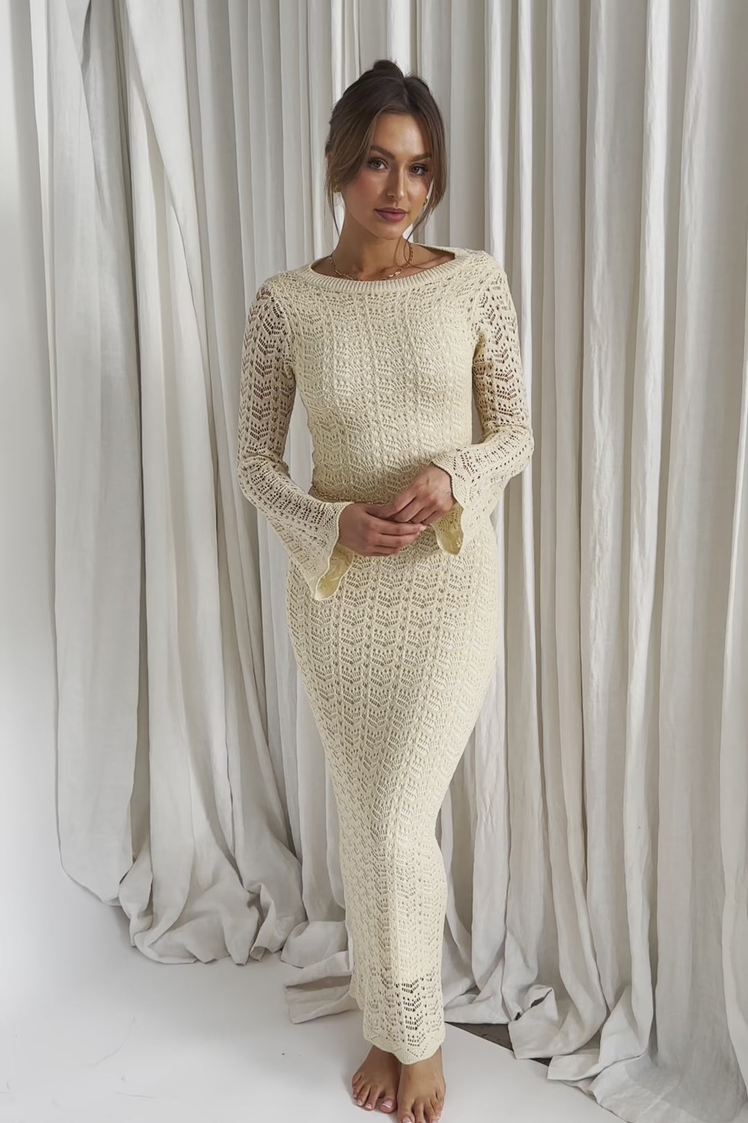 Hyland Open Back Crochet Maxi Dress Oat