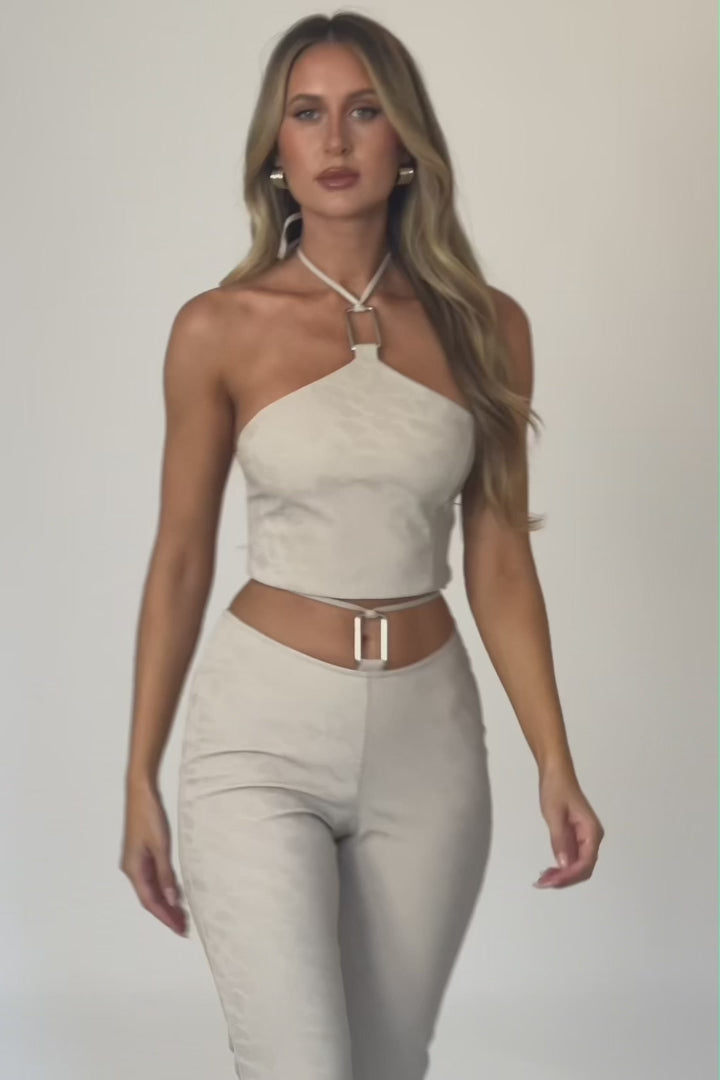 She's A Gemini Halter Crop Top Dove
