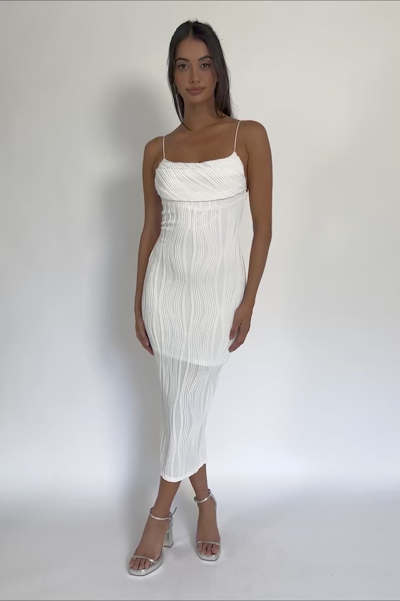 Well Versed Pleated Bust Textured Maxi Dress Off White