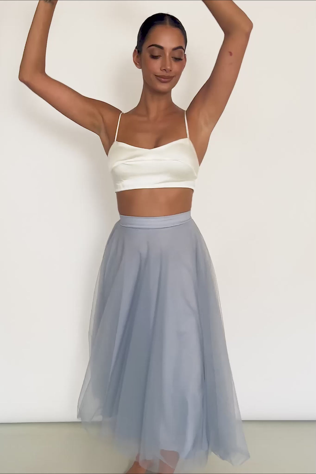 Jasmine Organza Mesh Elasticated Waist Midi Skirt Blue