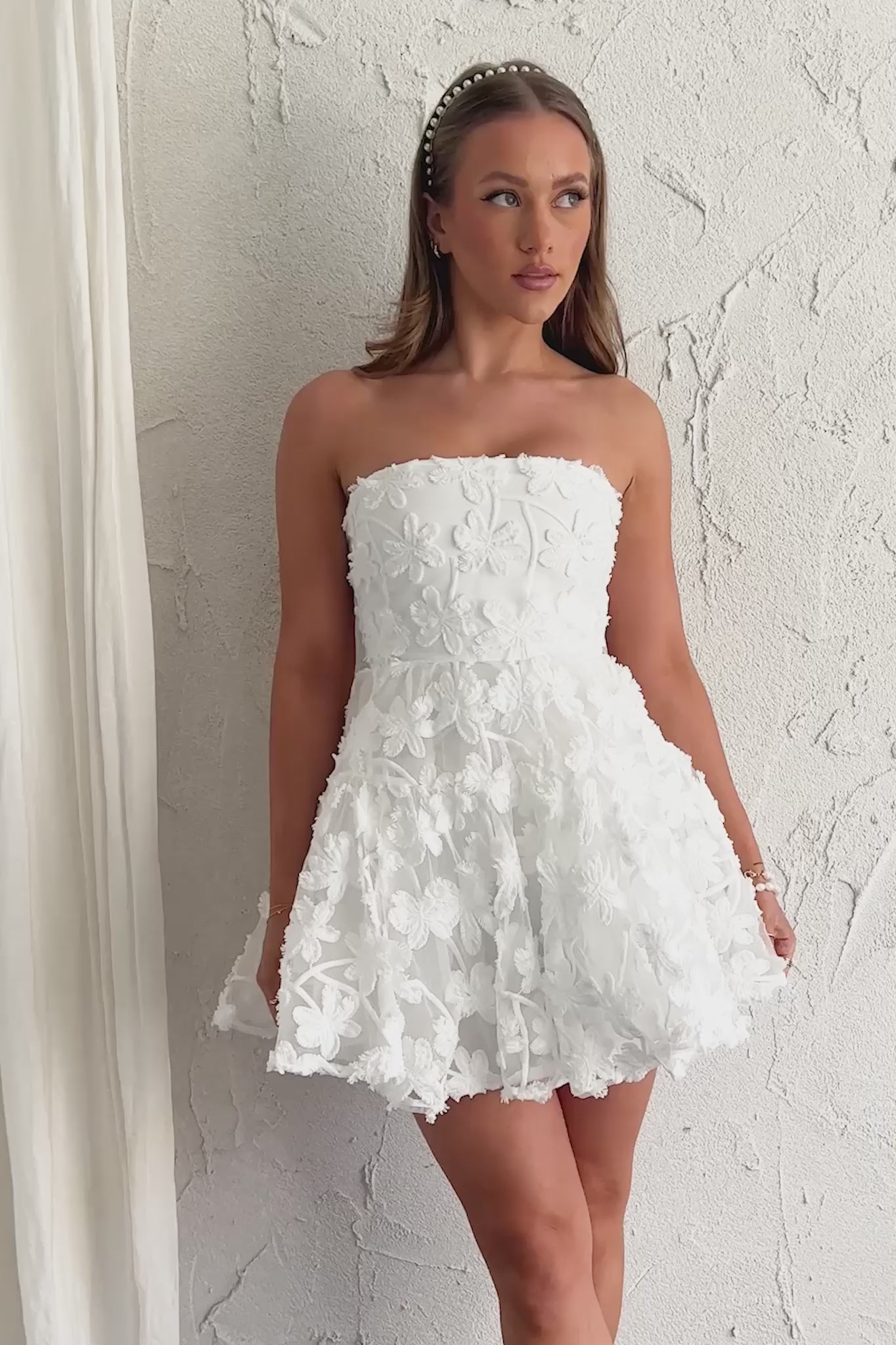 Dori Floral Embellished Mini Dress White