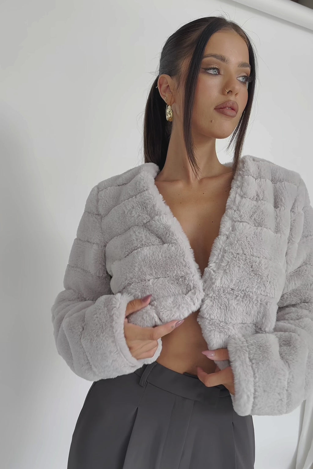 Montana Faux Fur Jacket Light Grey