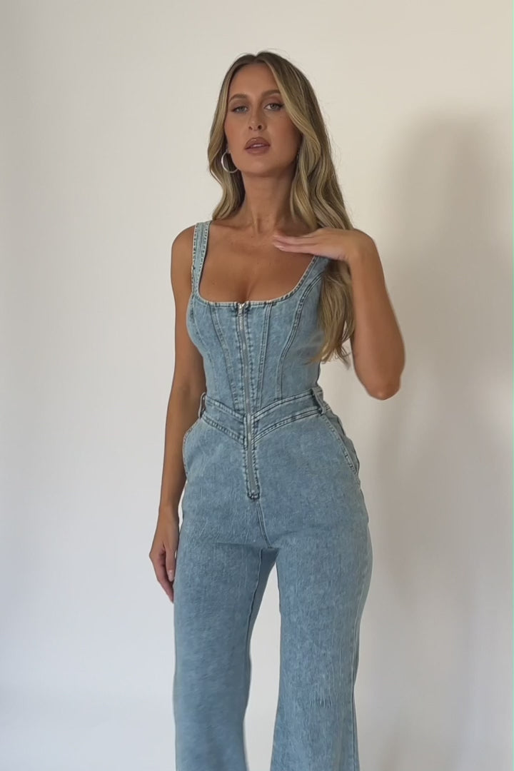 Intermission Flared Leg Jumpsuit Denim