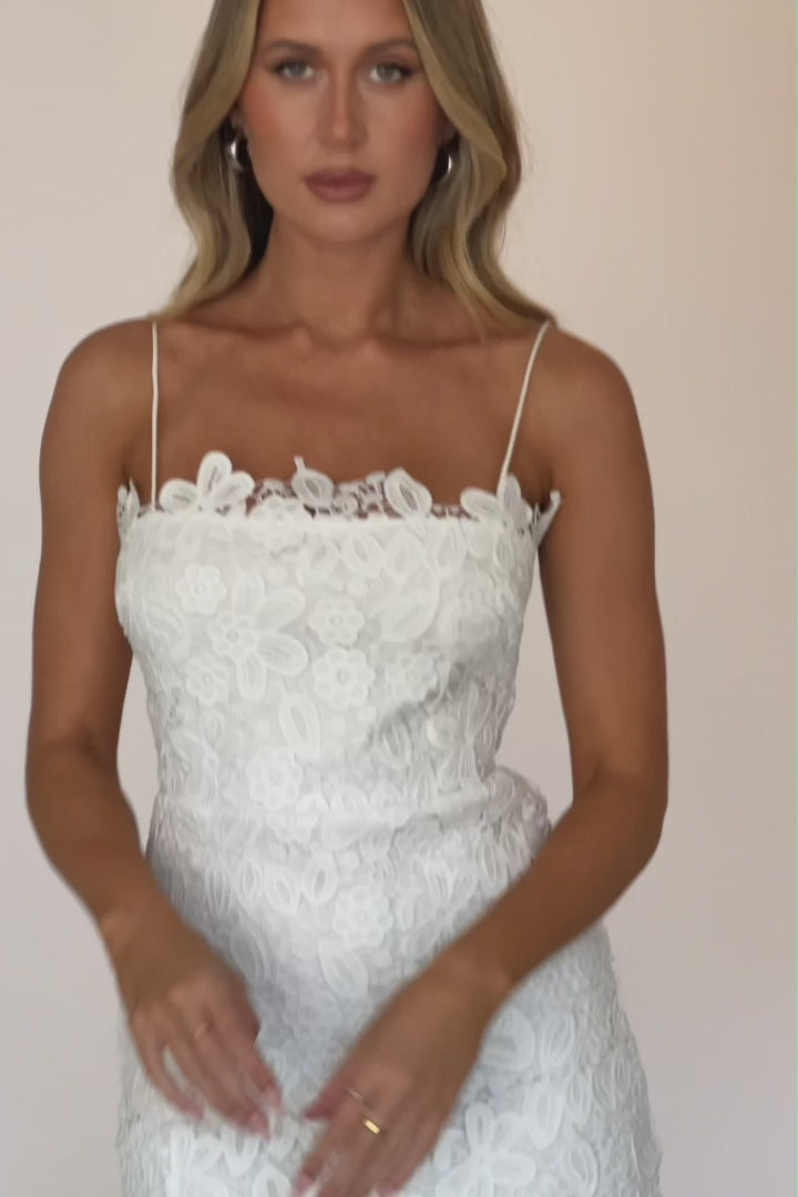 Reinhart Cami Strap Crochet Lace Dress White