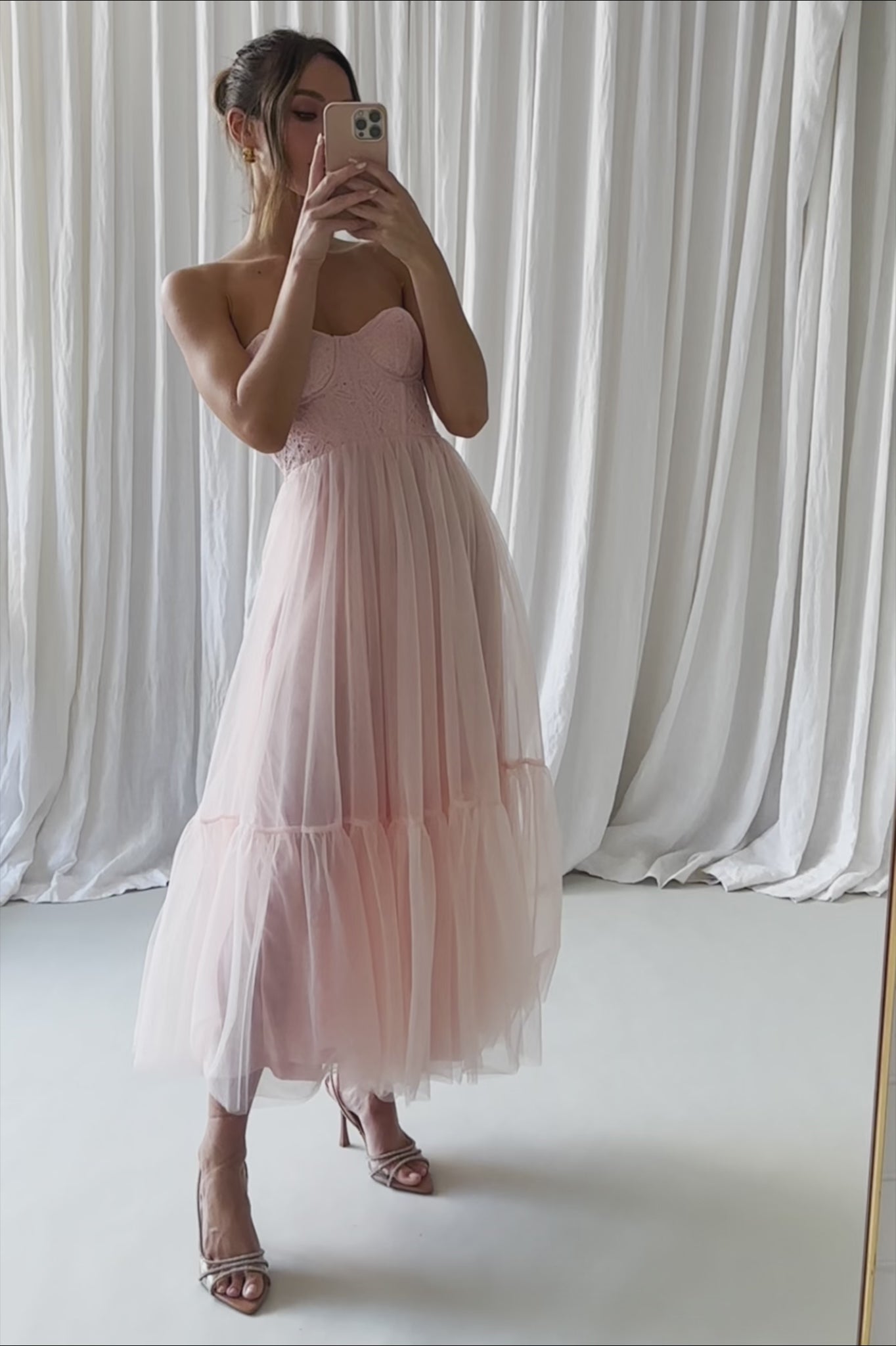 Dancing With Me Sweetheart Tulle Midi Dress Pink