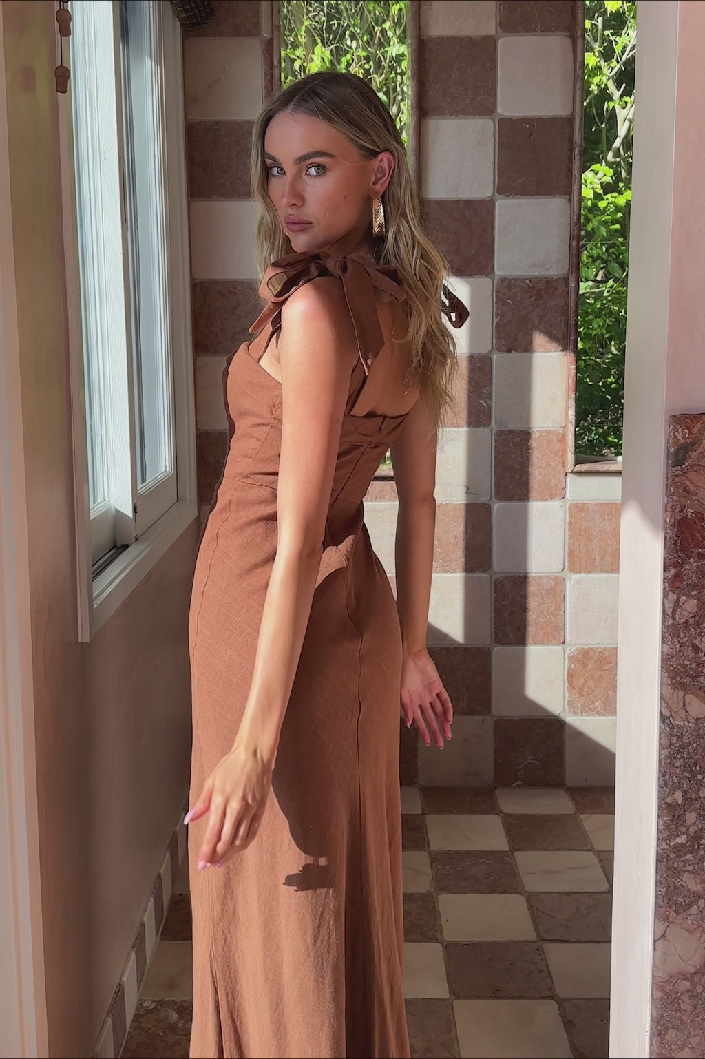 Appreciate You Tied Shoulder Maxi Dress Chocolate