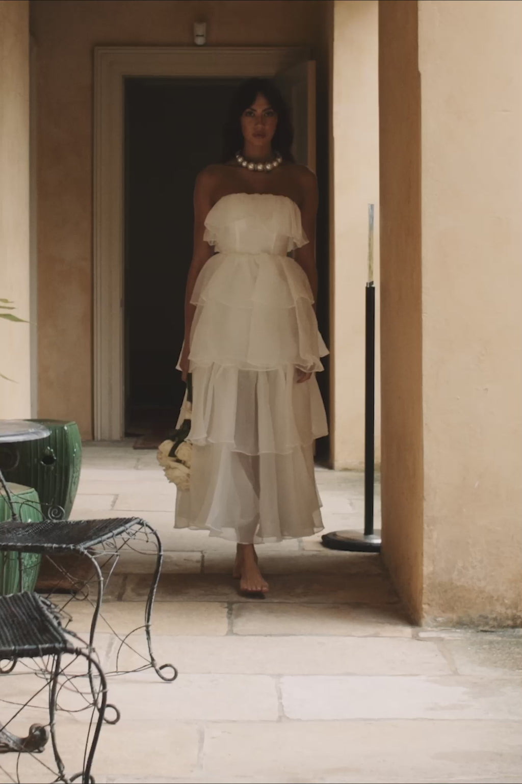 Oceana Layered Ruffle Maxi Dress White