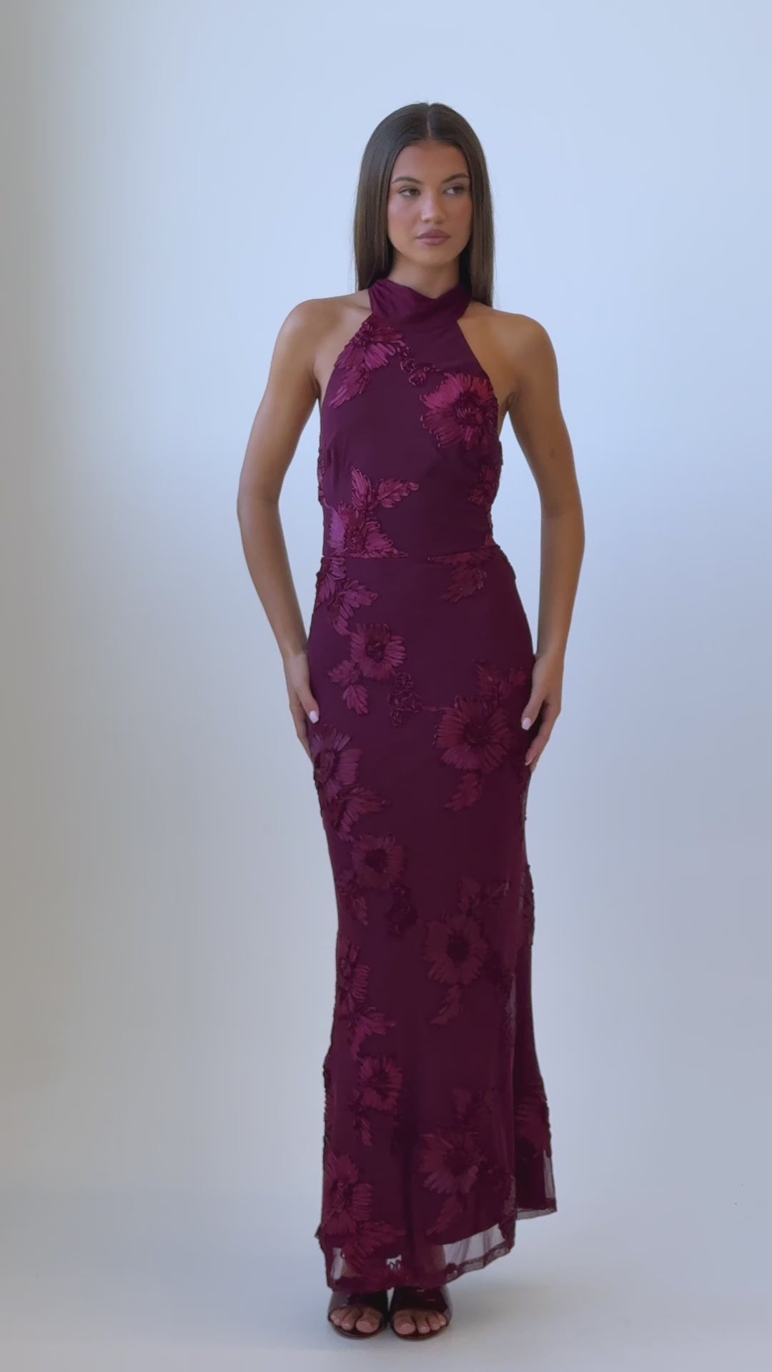 Shana Halterneck Maxi Dress Embellished Wine